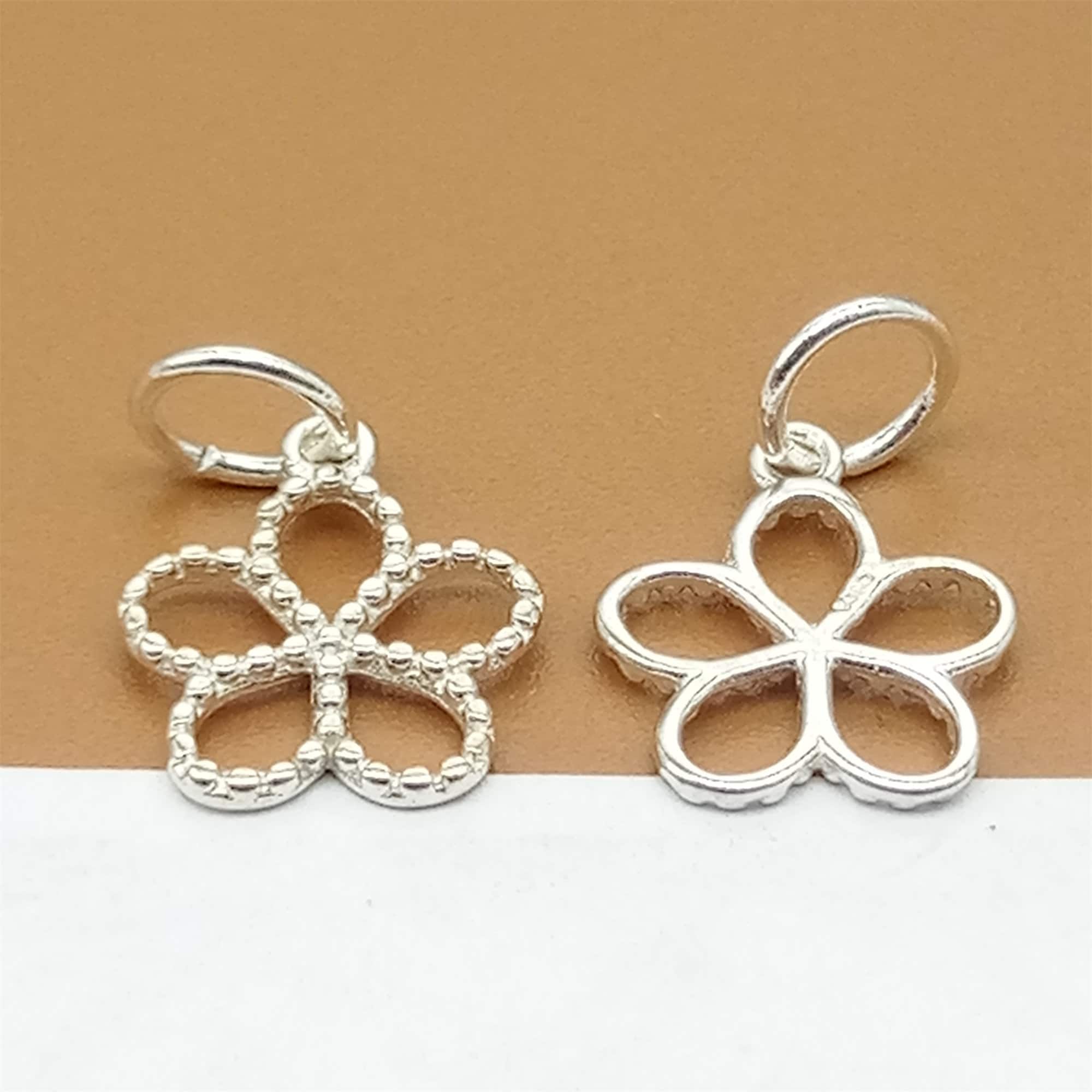 5 ciondoli a forma di fiore intagliato in argento sterling, ciondolo a forma di fiore cavo, ciondolo a forma di fiore in argento 925, ciondolo a forma