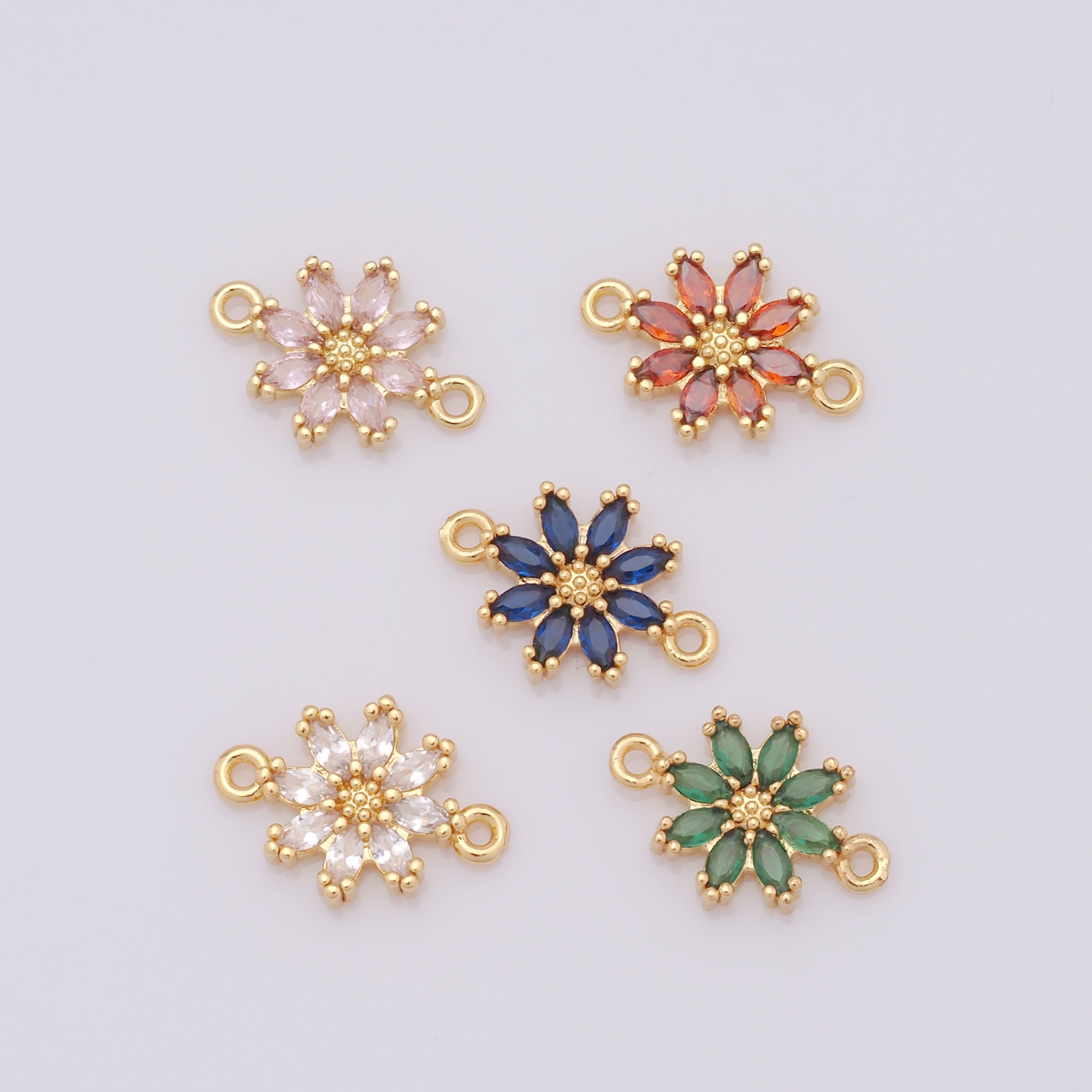 1 pz Connettore a forma di fiore in oro CZ, connettore a forma di fiore riempito in oro 18K, connettore a forma di fiore fai da te per braccialetti, c