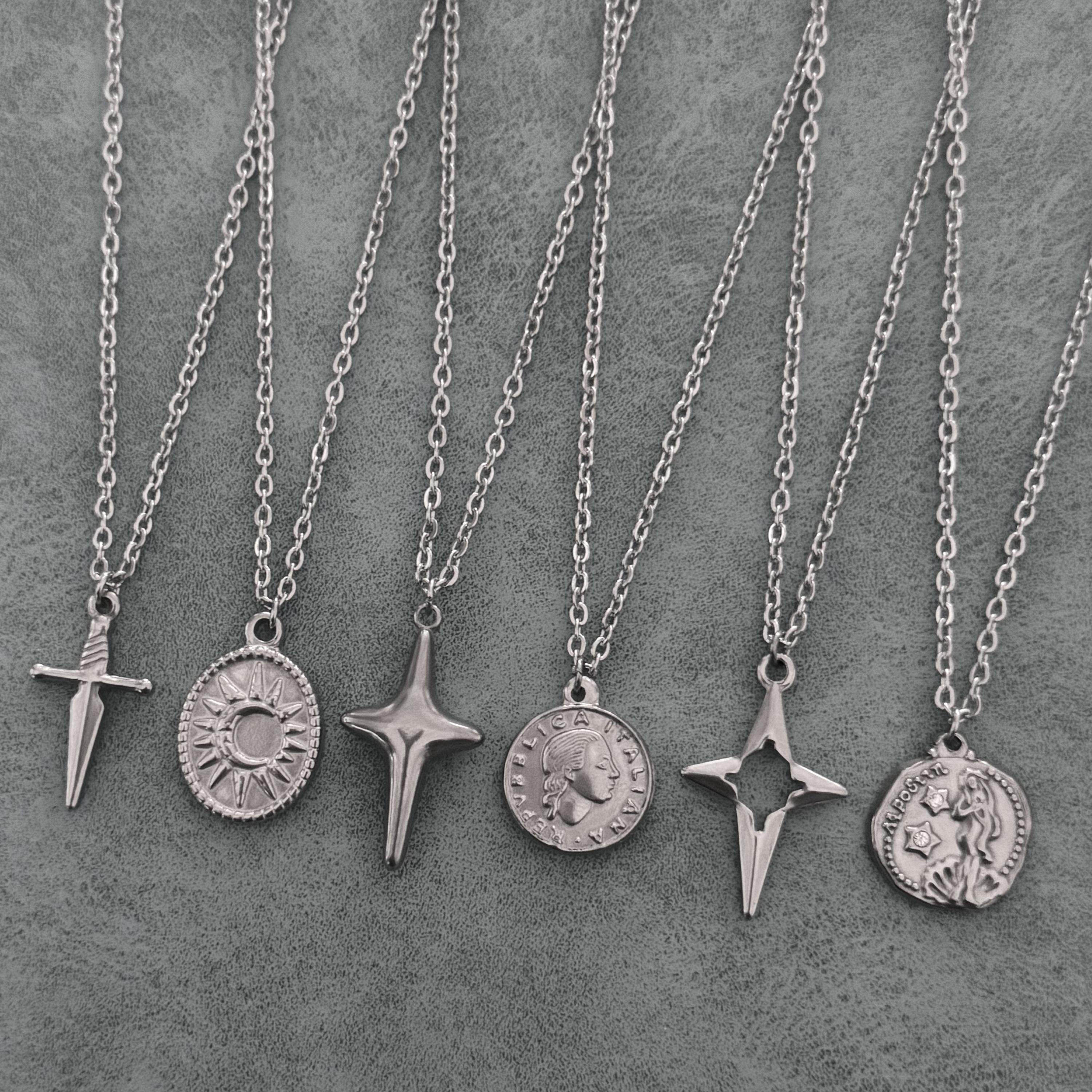 Collana da uomo in argento, collana in argento per uomo, collana con ciondolo in argento, gioielli da uomo, collana con catena in acciaio inossidabile
