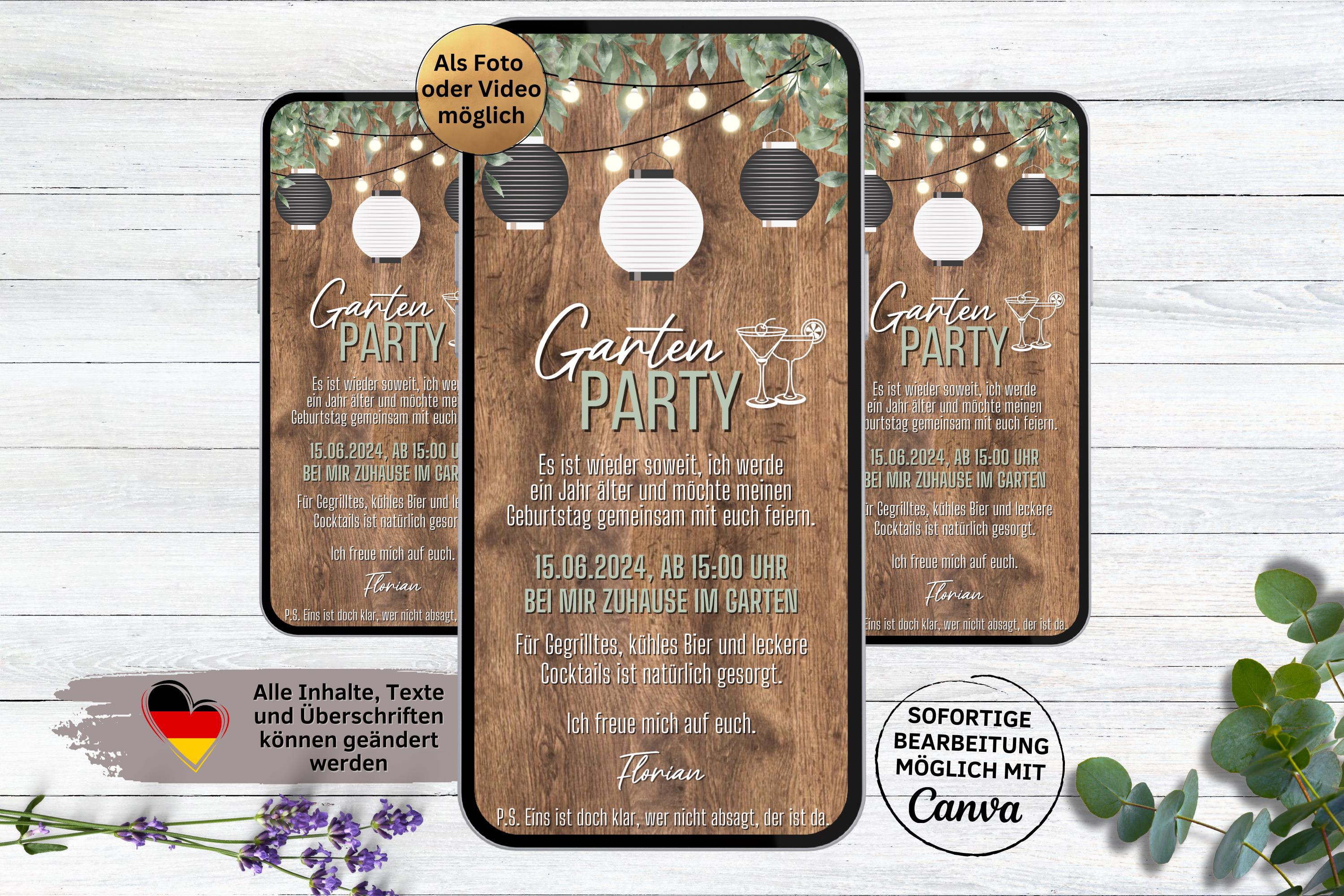 Lanterne in legno rustico per invito digitale per festa in giardino | eCard WhatsApp eCard Festa Barbecue | Invito alla festa di compleanno Carport |