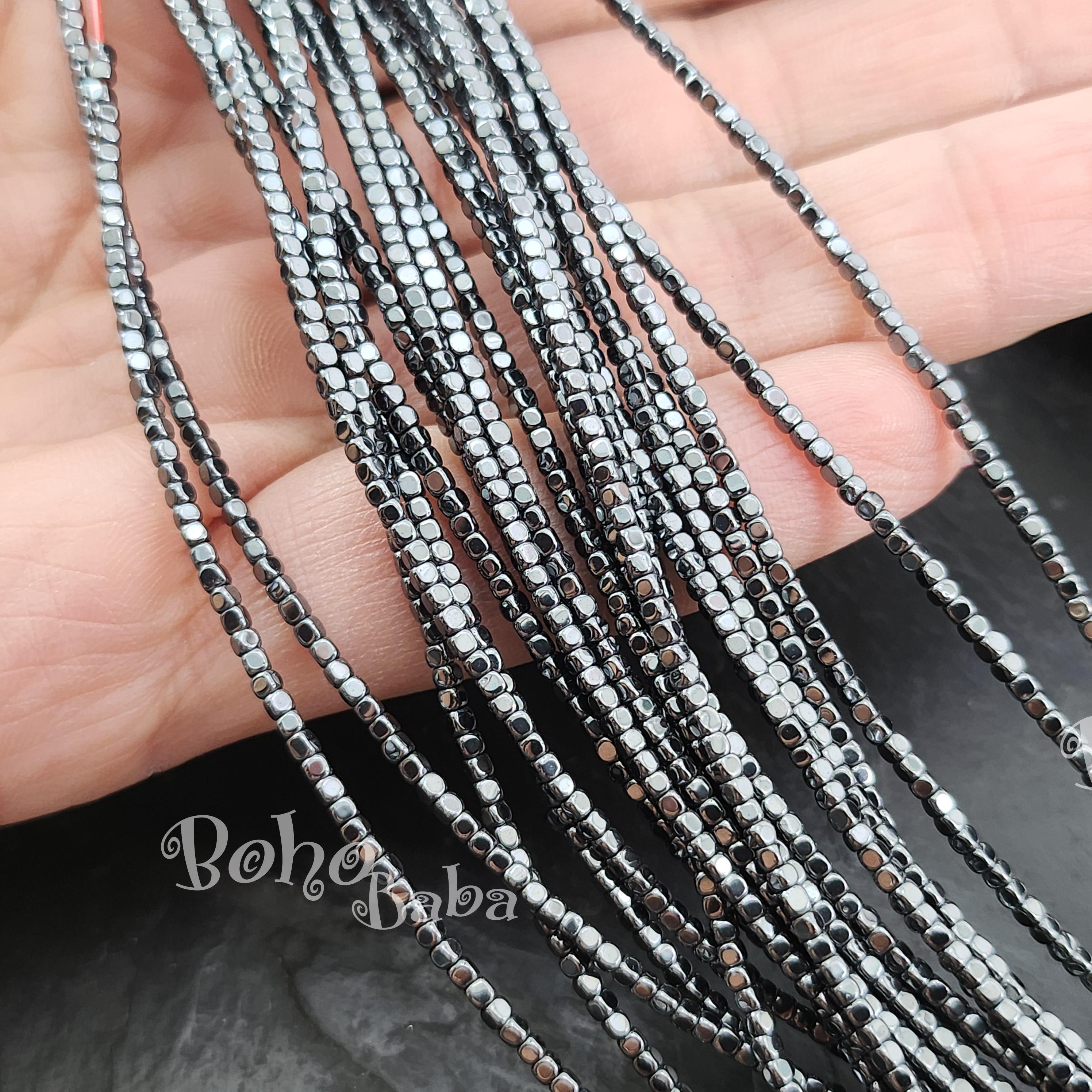 Perline distanziatrici a cubo minuscolo in ematite nera, fili di perline rondelle in ematite, perline di pietre preziose naturali, filo intero