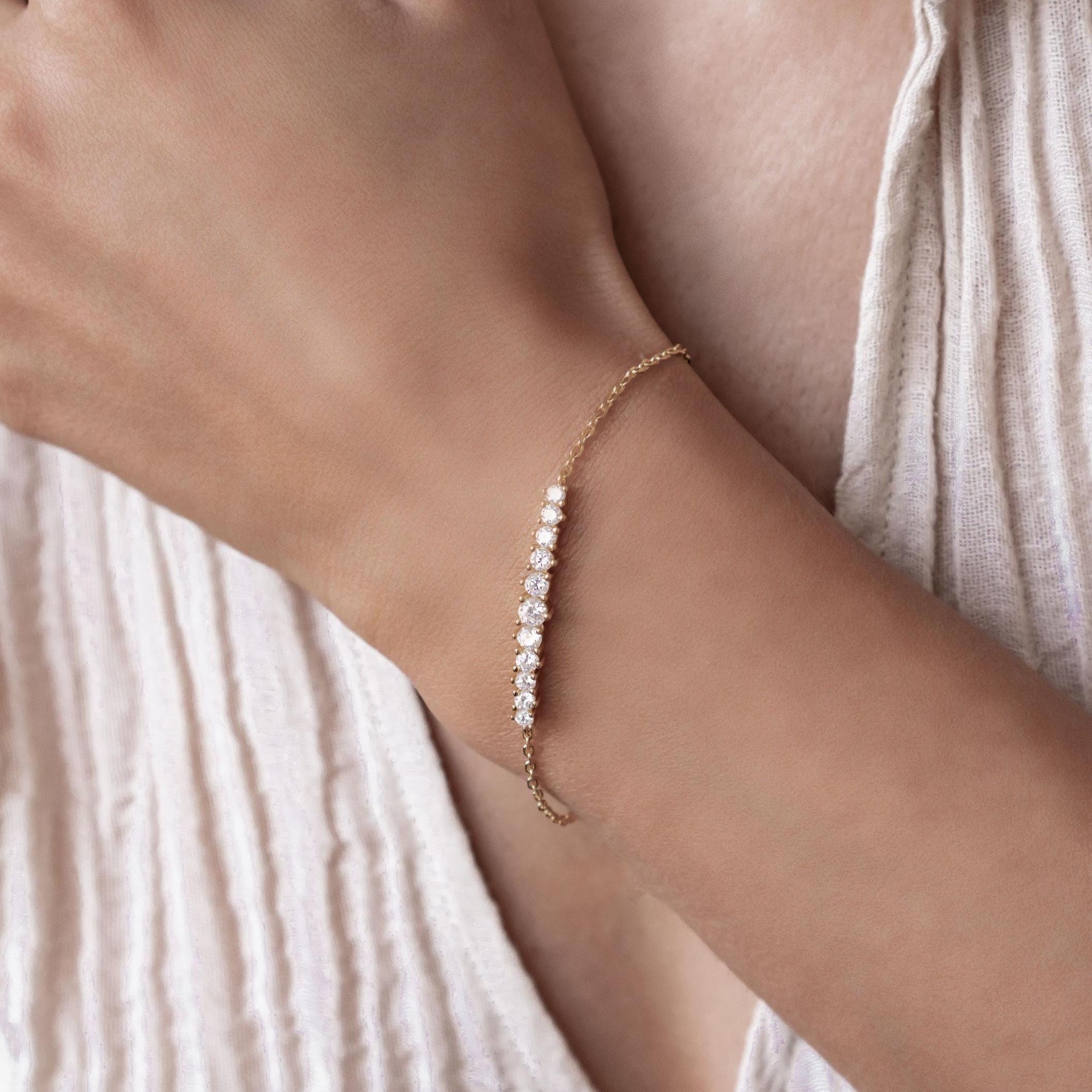 Bracciale tennis con ciondolo in pietra preziosa / Bracciale tennis con zirconi / Bracciale da sposa con zirconi e diamanti in argento sterling