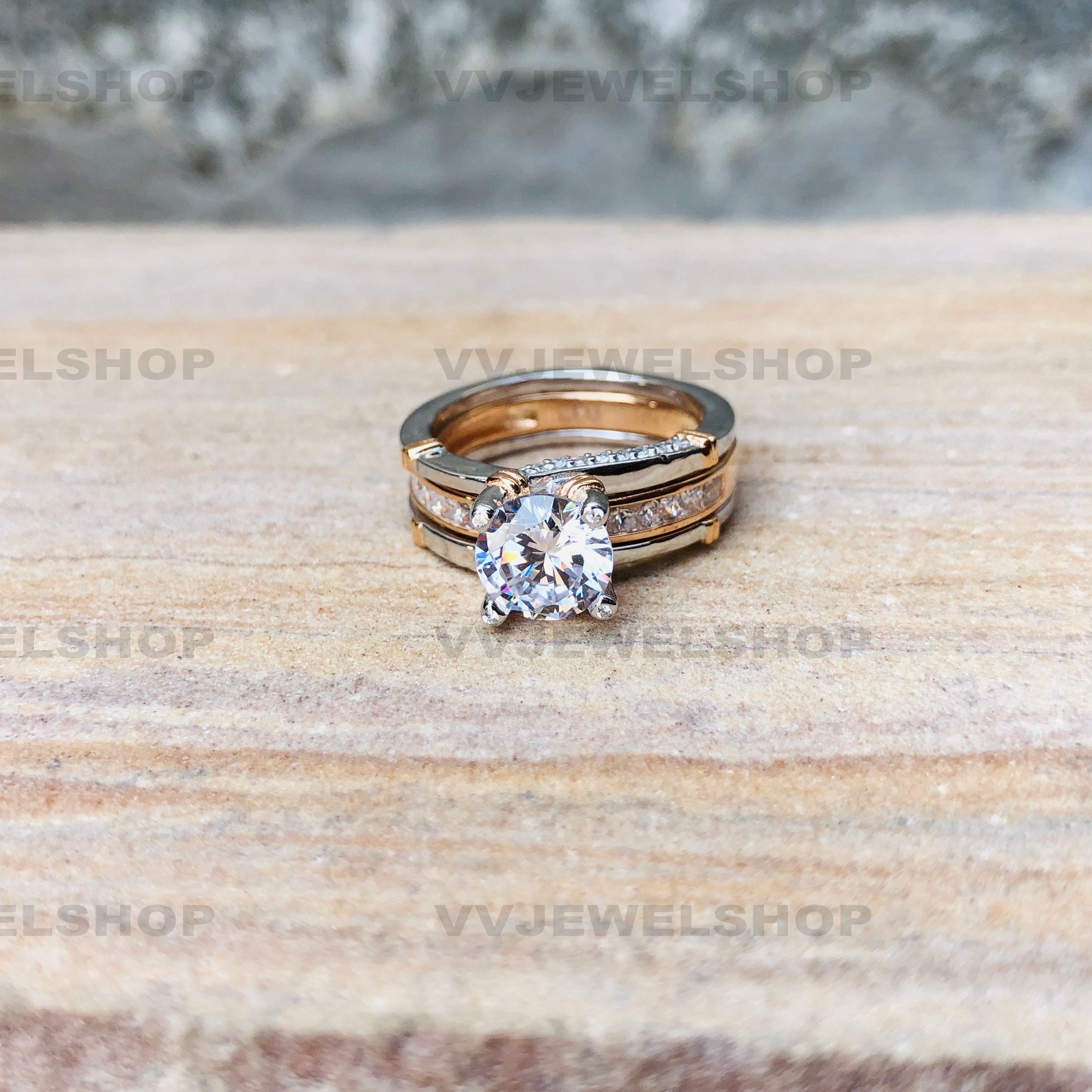Set di anelli con diamanti da laboratorio, set di anelli bicolore, set di fedi nuziali, set di anelli con moissanite, set di anelli al rovescio, set d