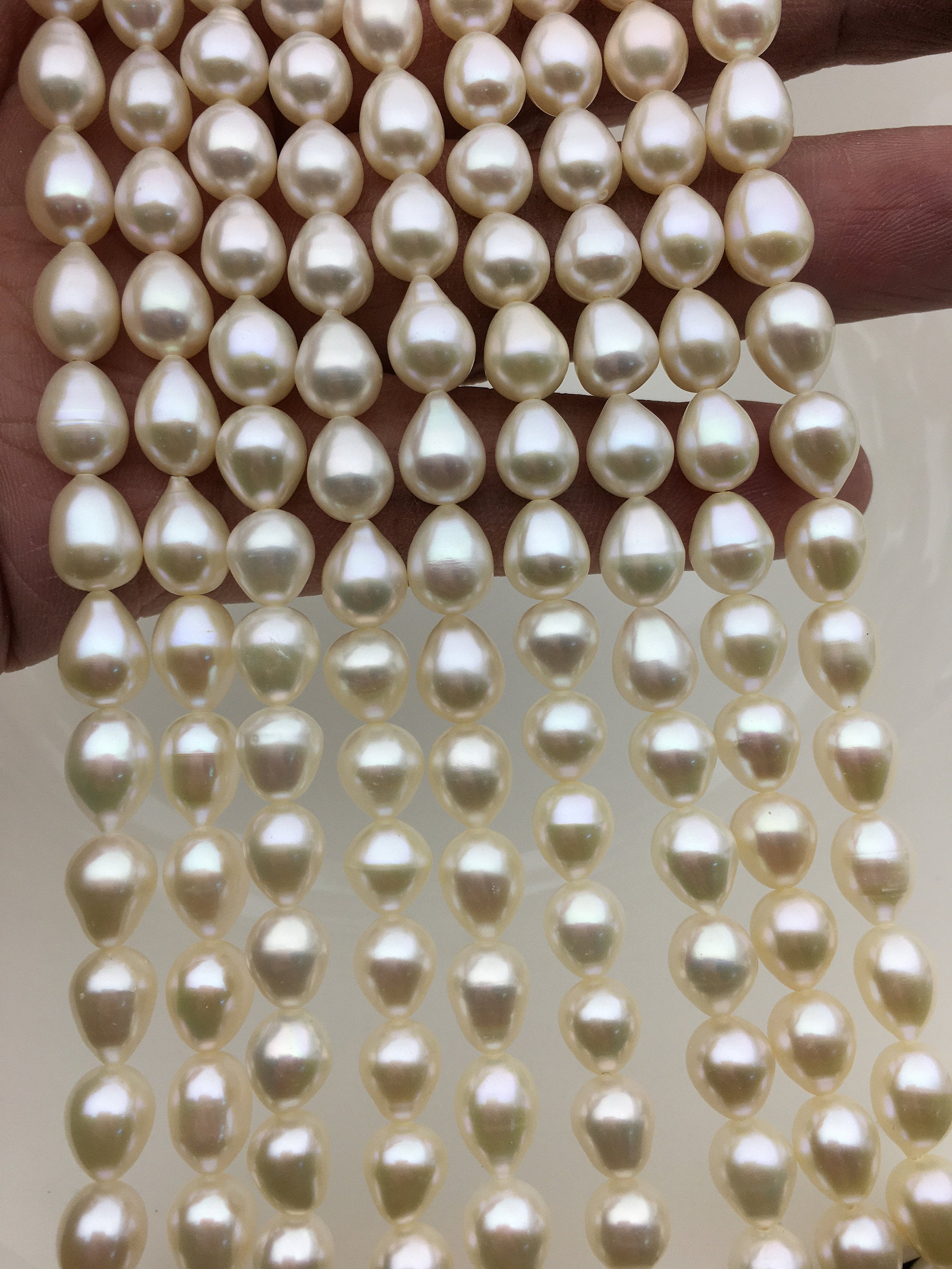 Perle d'acqua dolce bianche a goccia AAA 7-8 mm*8-9 mm, perle d'acqua dolce bianche coltivate, collana di perle, perle all'ingrosso, LR7-3A-71-3