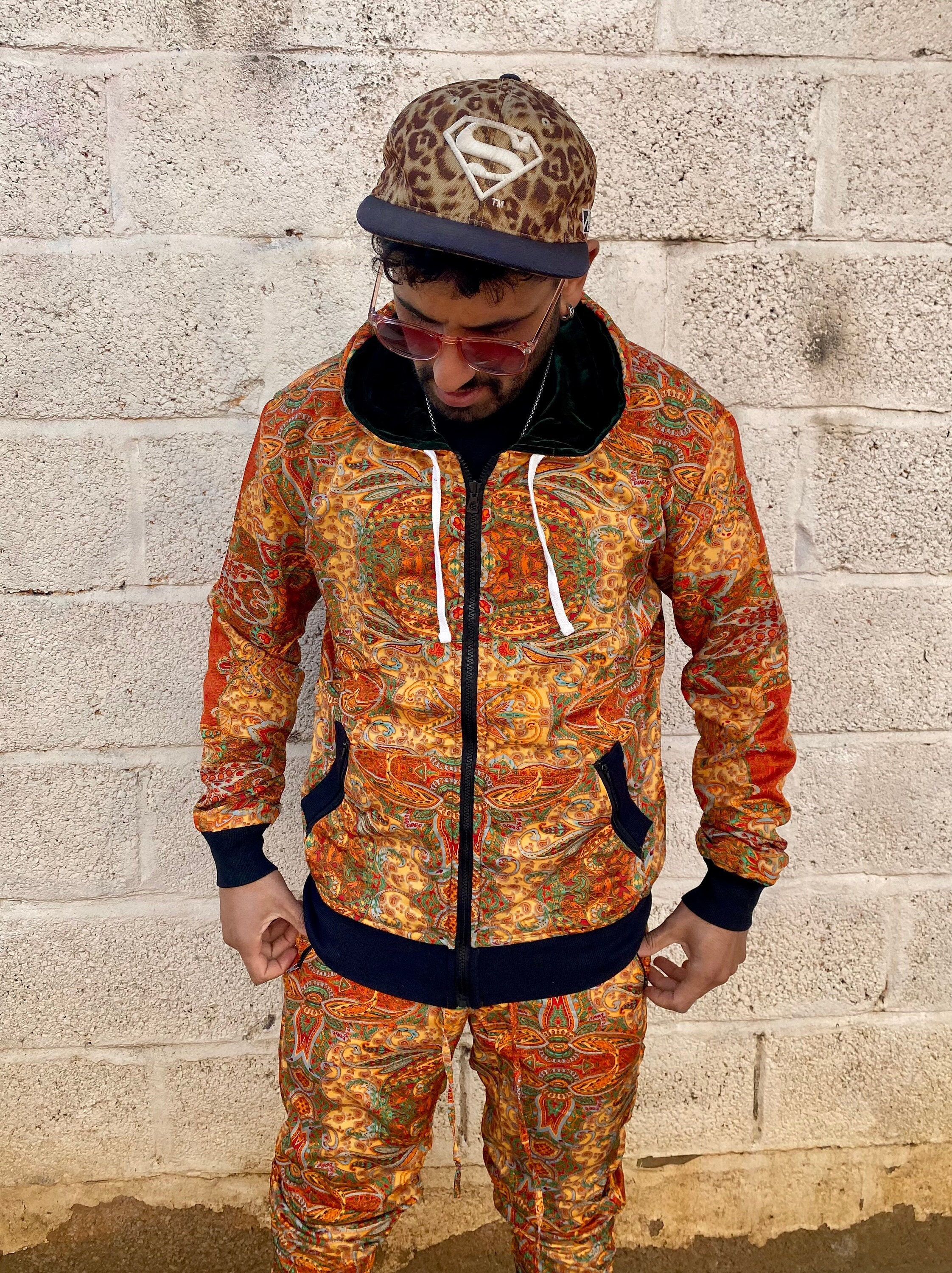 Felpa con cappuccio reversibile in velluto JACKFRUIT - Verde - Giacca da festival azteca kawaii Abbigliamento anni '80 Tuta in velluto Fresh Prince Bo