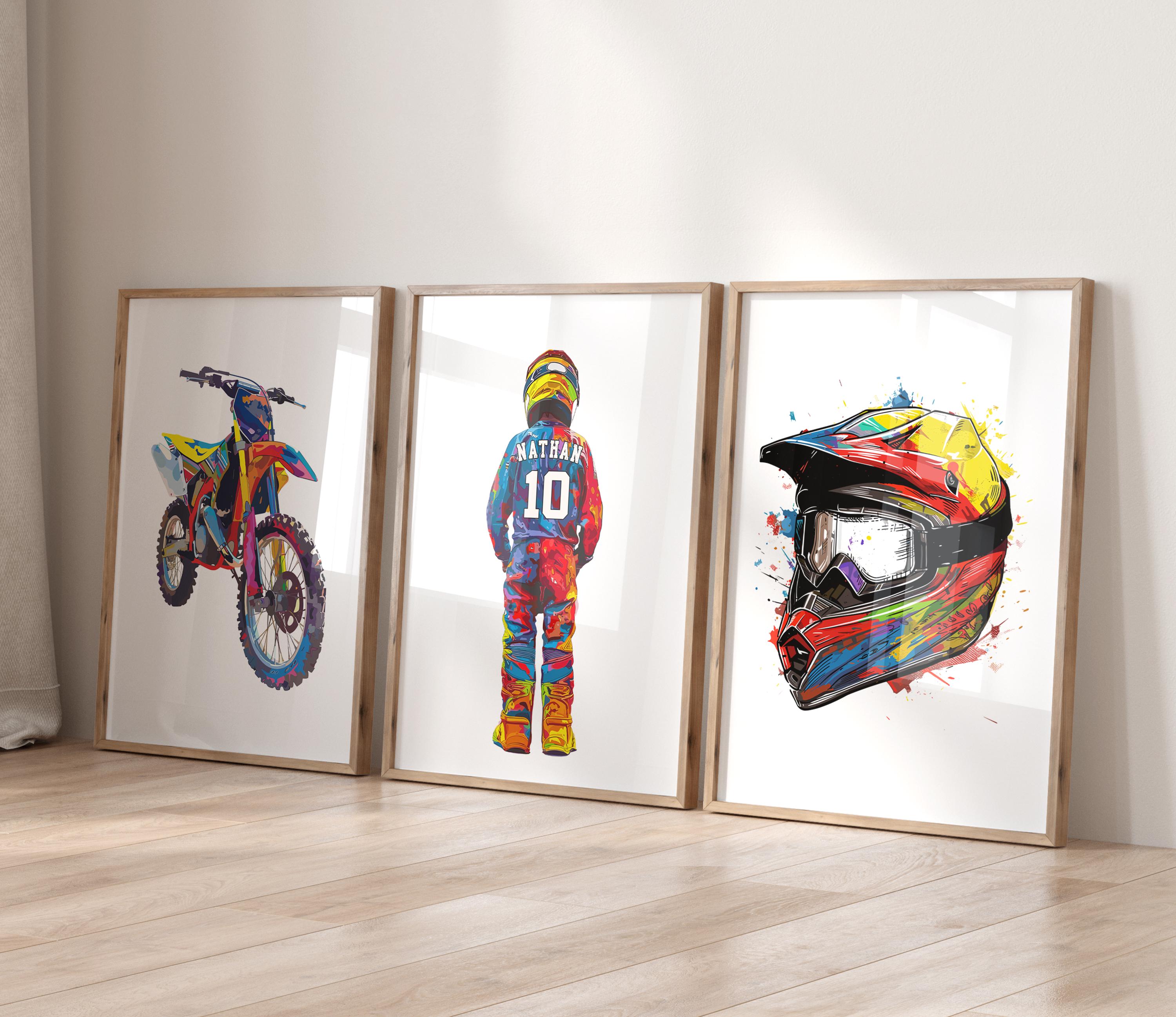 Stampe personalizzate di motocross, stampe di moto da cross, poster di motocross, decorazioni murali di moto da cross, decorazioni per la camera dei r