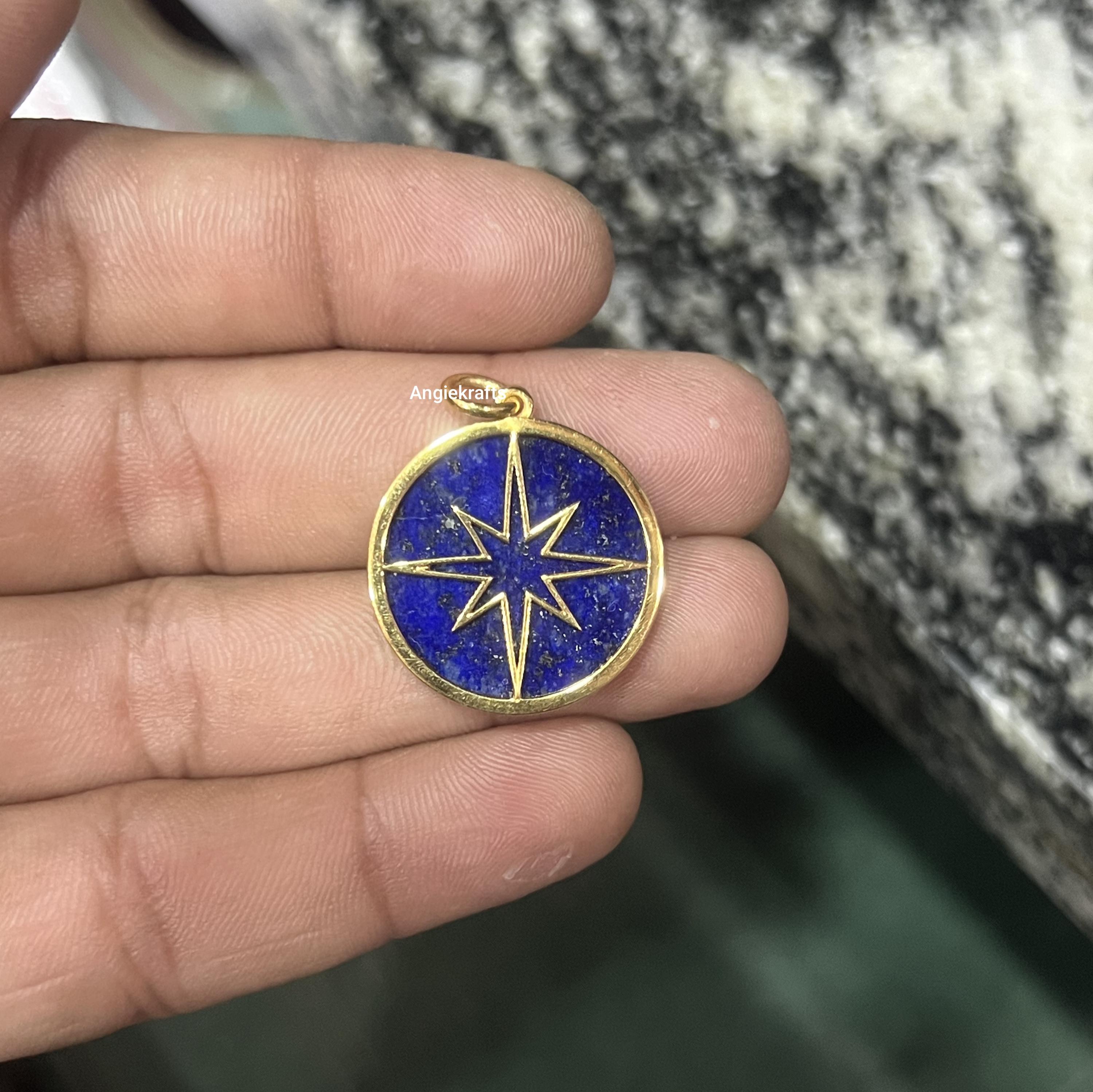 Collana in argento 925 con stella polare e lapislazzuli, ciondolo celeste con stella polare in lapislazzuli di design, ciondolo con ciondolo a forma d