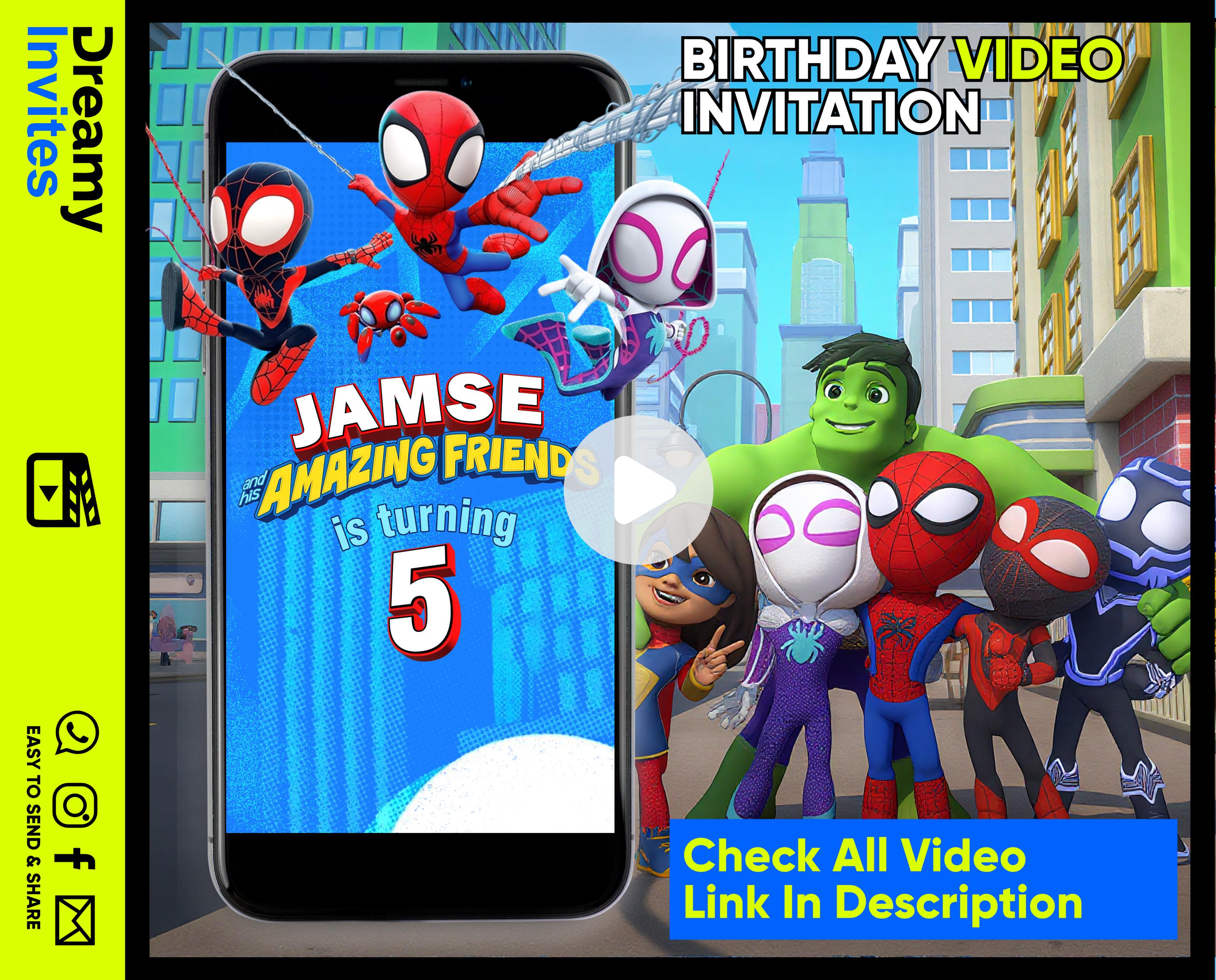 Invito di compleanno di Spidey e dei suoi fantastici amici (Invito video) - Invito digitale di Spidey e amici - Invito di compleanno di Spidey
