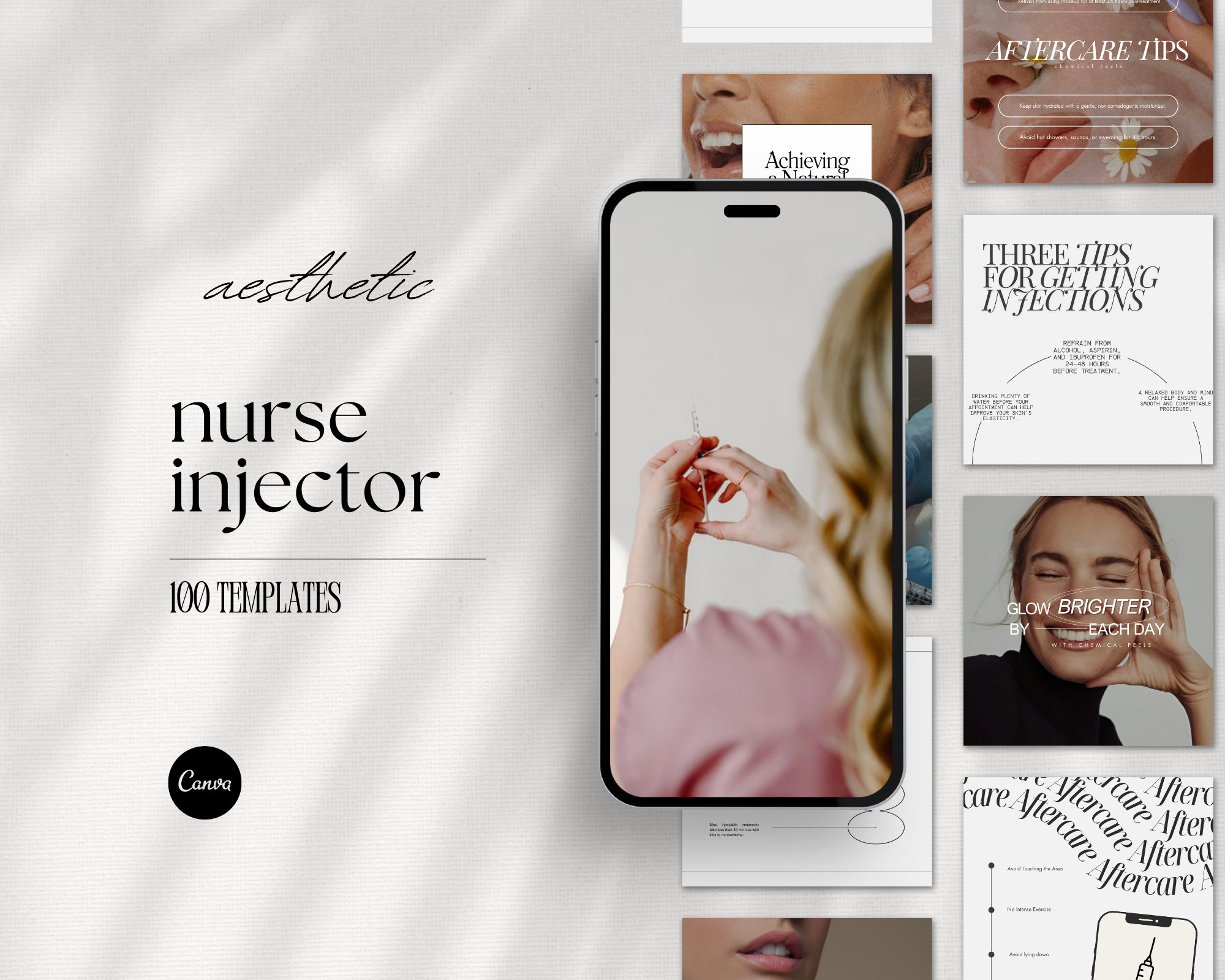 Modelli Instagram per infermieri iniettatori, social media per Botox e filler, modello Canva per Medspa, estetista, cura della pelle, filler per labbr