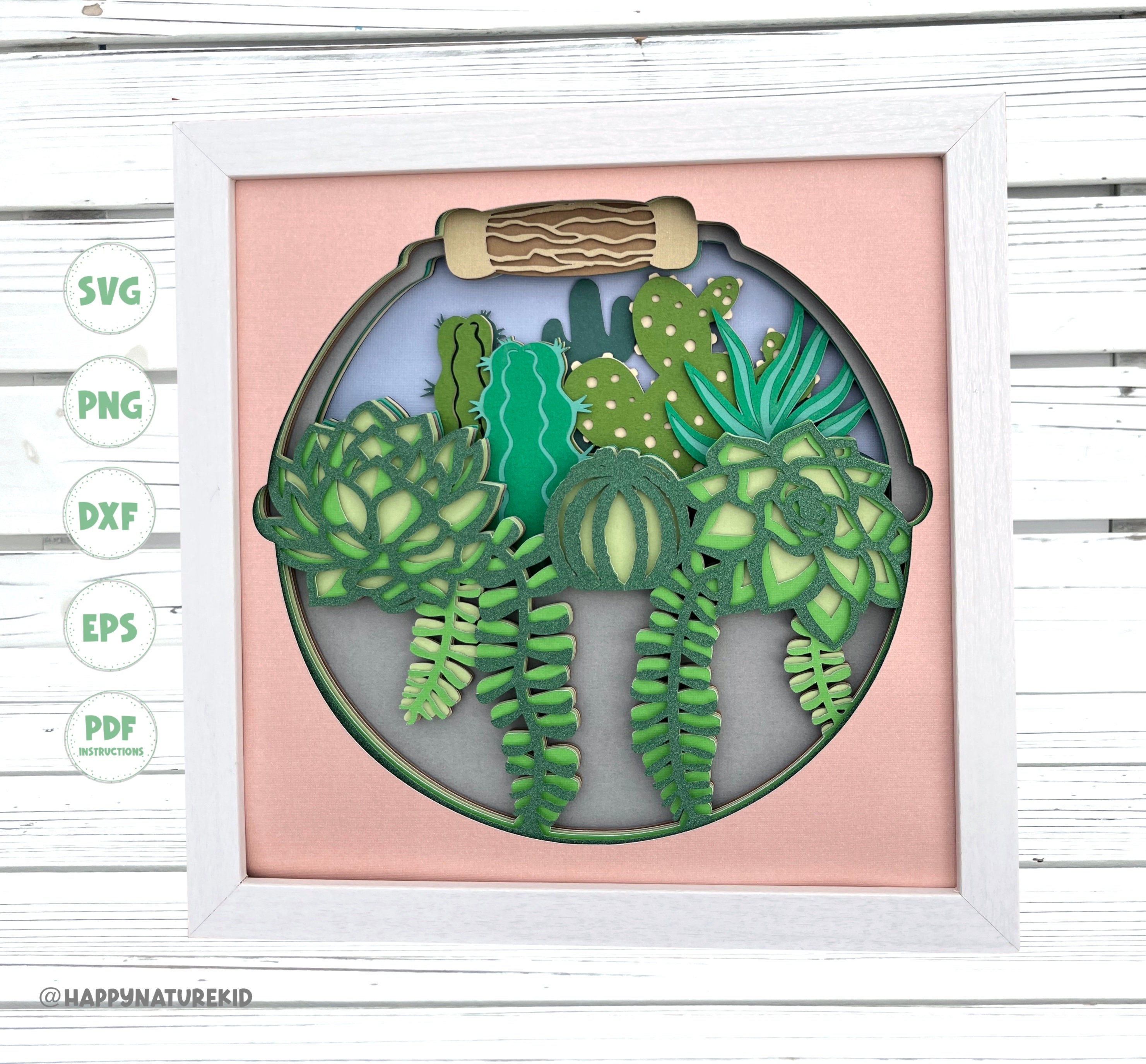 3d Succulent shadow box svg 3d Layered svg Cardstock svg files for Cricut Succulent svg 3d succulent svg Spring shadow box svg Greenery svg