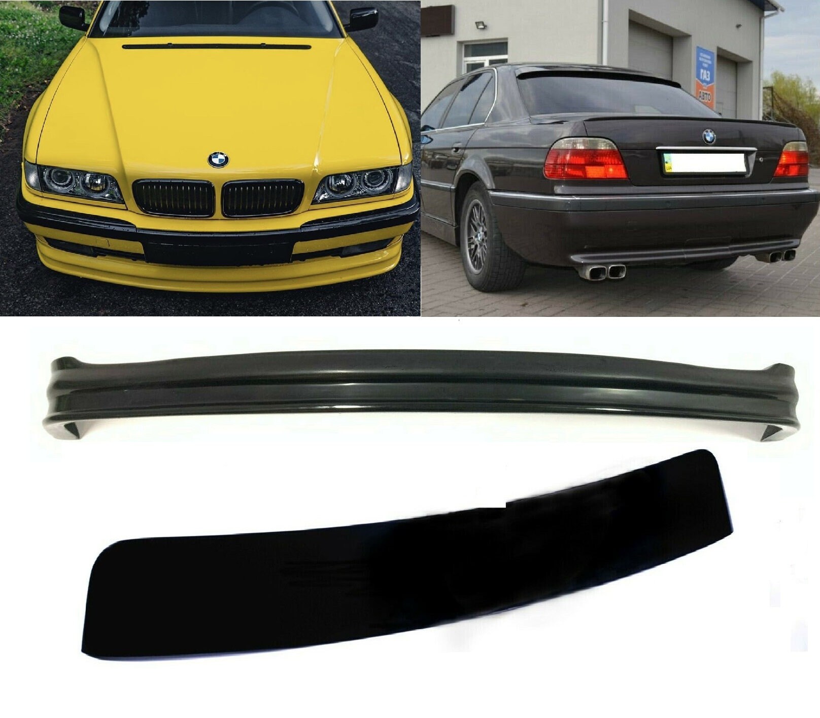 Spoiler paraurti anteriore BMW E38 + spoiler tetto anteriore, spoiler posteriore 2 pezzi
