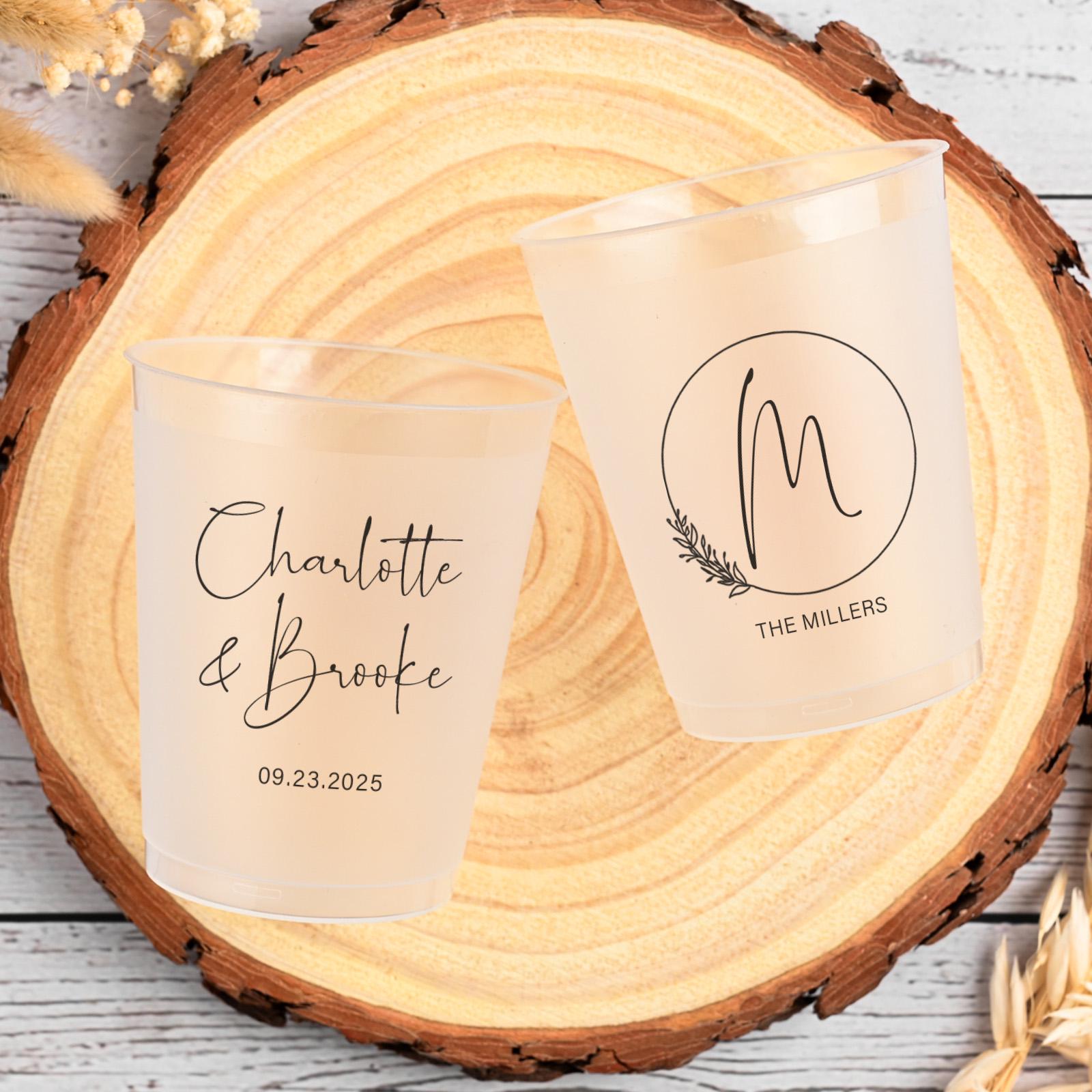 Bicchieri di plastica personalizzati da 12/16 once per matrimonio, bicchieri di plastica personalizzati, bomboniere per matrimonio, bicchieri con mono