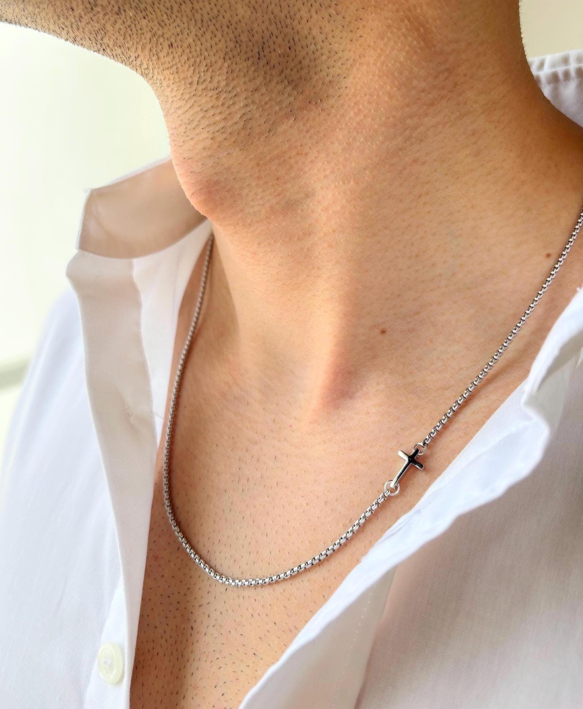 Collana con crocifisso, collana con croce da uomo, collana con croce laterale, collana con crocifisso da uomo, collana con rosario, regalo di complean