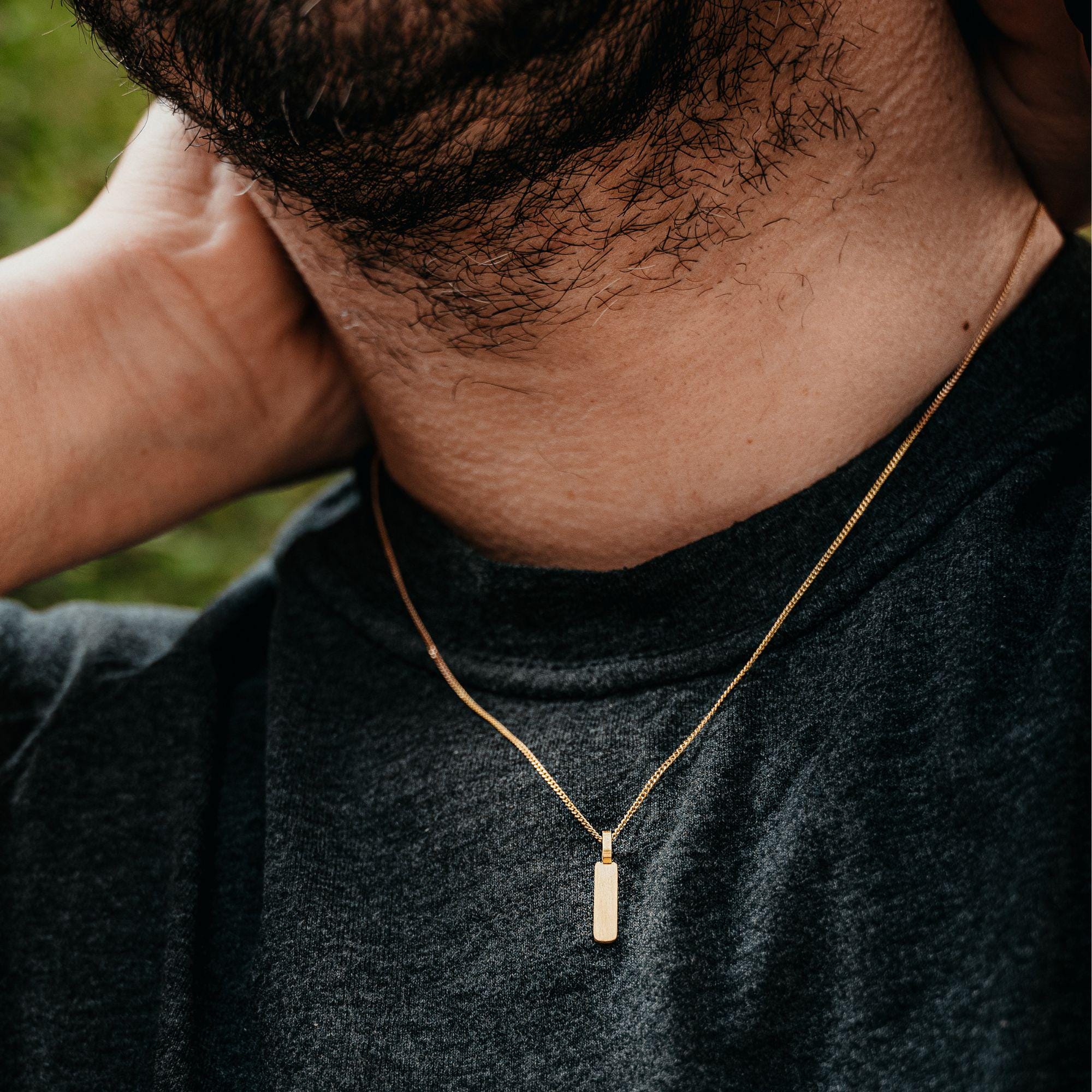 Collana da uomo - Collana con ciondolo a barra d'oro per uomo - Mini ciondolo in oro con catena - Catena in oro da uomo - Gioielli da uomo - Collane r