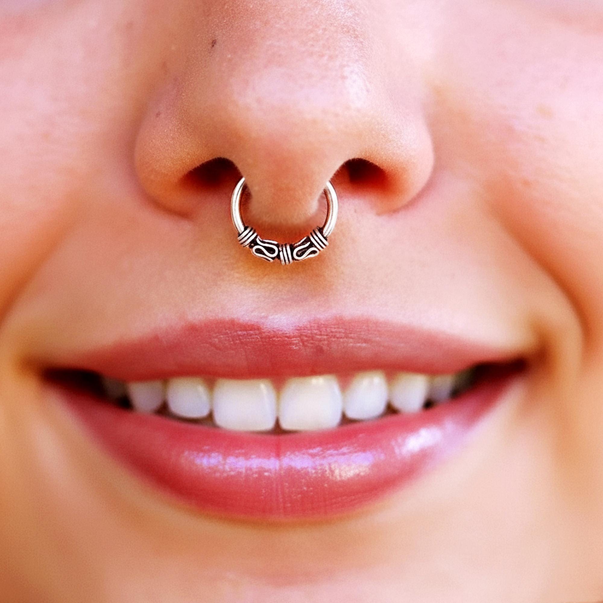 Anello finto per setto nasale con perline, anello finto per naso, anello finto per setto nasale, piercing finto, polsino per naso senza piercing