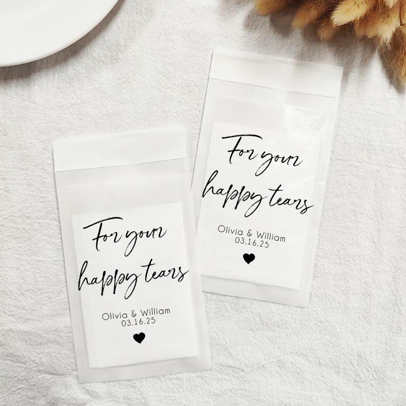 20 confezioni di fazzoletti personalizzati per matrimonio, confezioni di coriandoli personalizzati per matrimonio, Happy Tears, confezioni di coriando