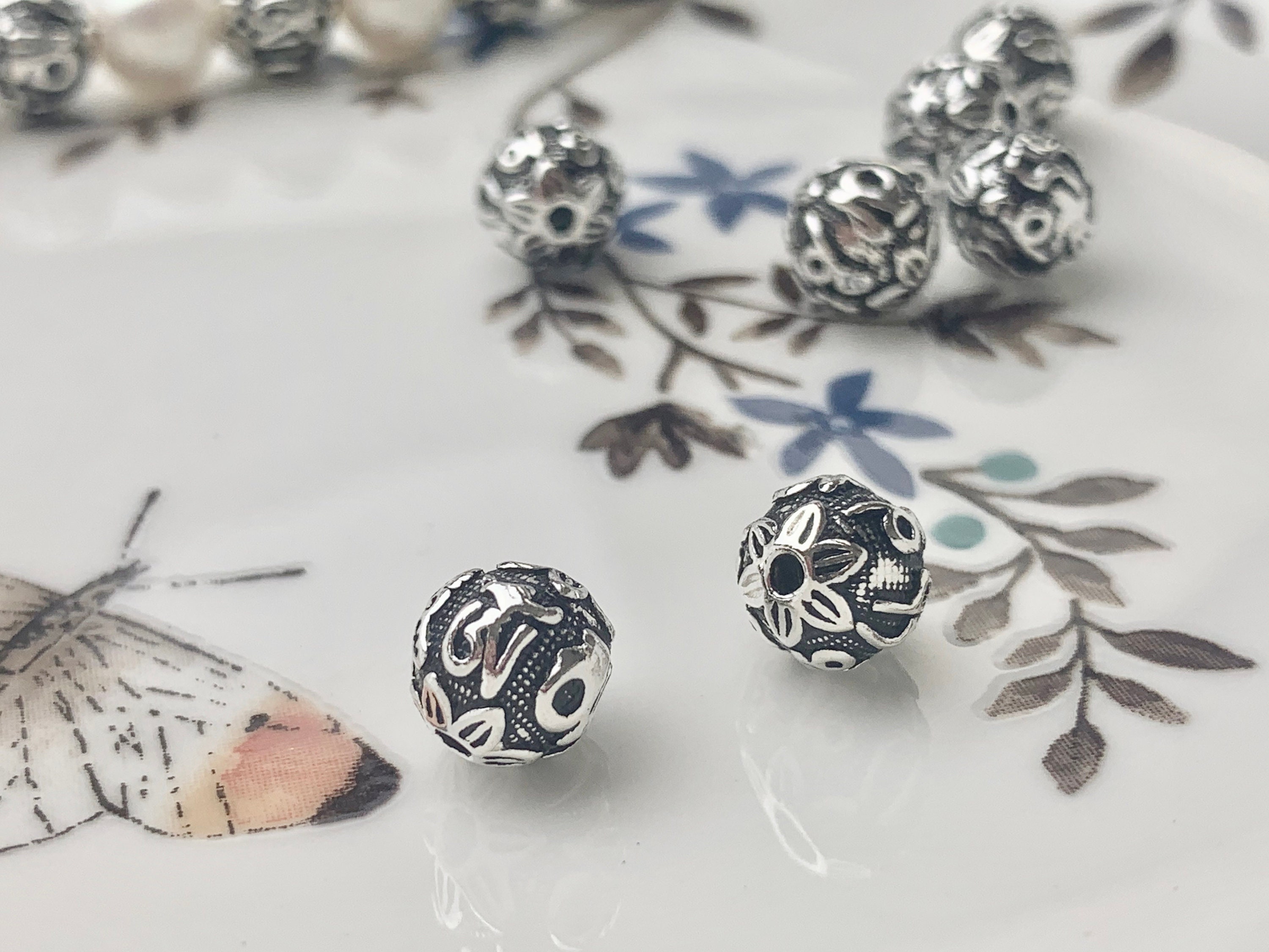 Un pezzo 8mm 10mm 12mm 925 argento tibetano stile tibetano argento sfera distanziatore genuino argento sterling foro grande Bali antico perline # 1016