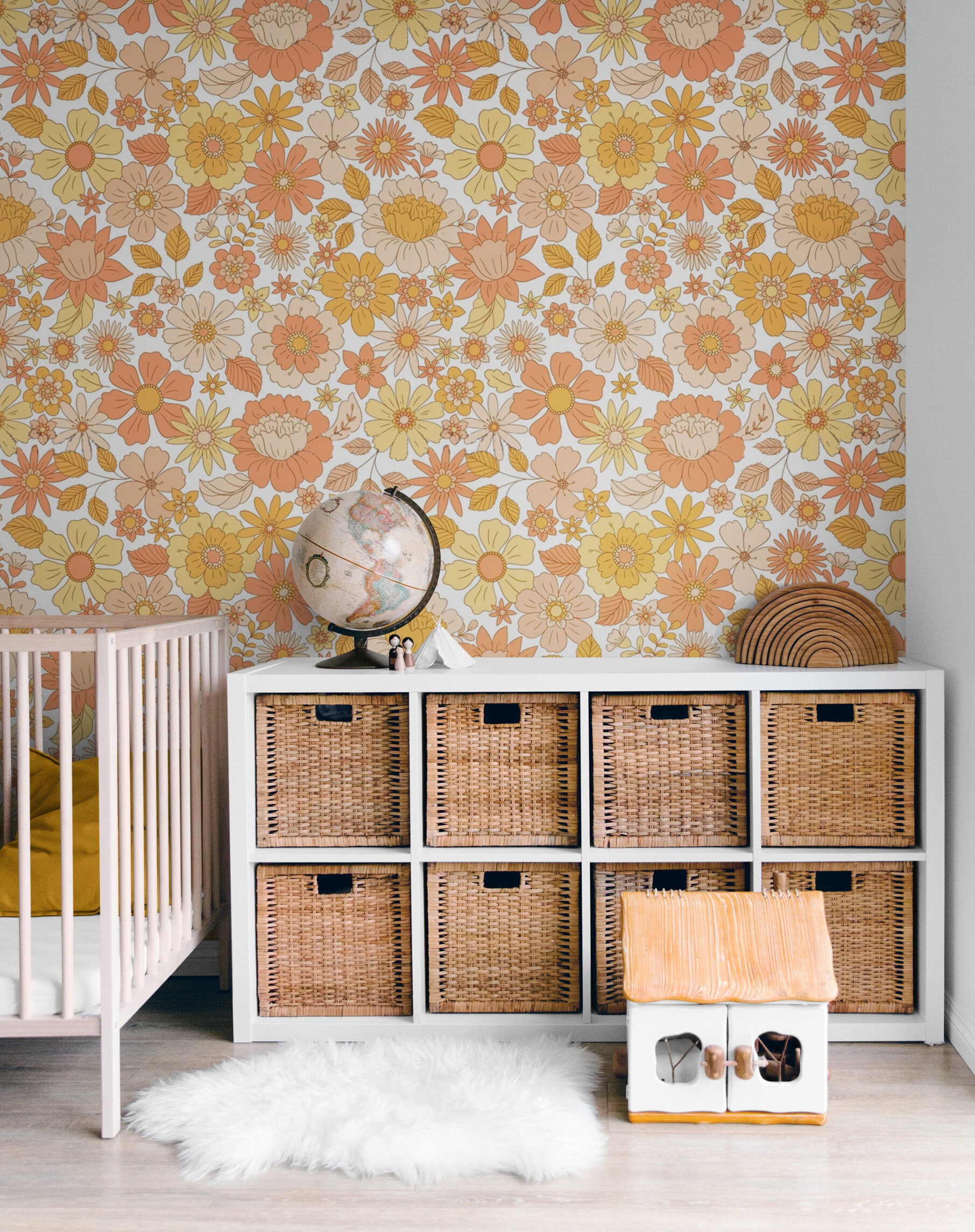 Carta da parati adesiva con fiori Boho, carta da parati floreale retrò per la camera da letto delle ragazze, carta da parati murale in vinile floreale