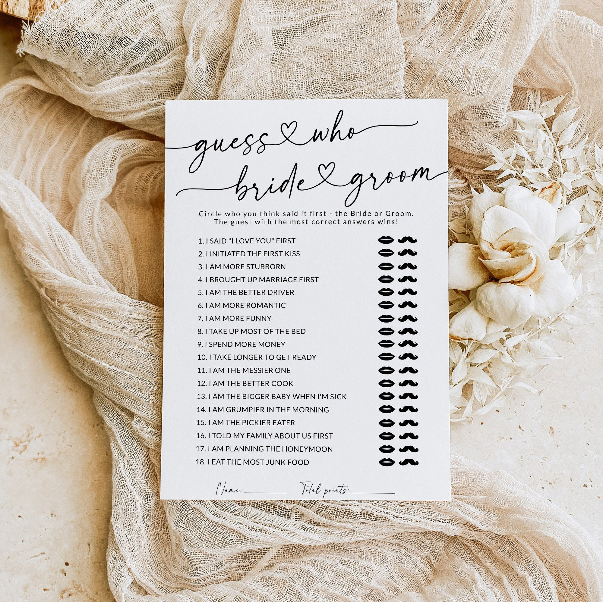 "Gioco \"Indovina chi è la sposa o lo sposo\" / Giochi per addio al nubilato / Indovina chi l'ha detto / Gioco di carte \"Lui ha detto, lei ha detto\" / Gi"