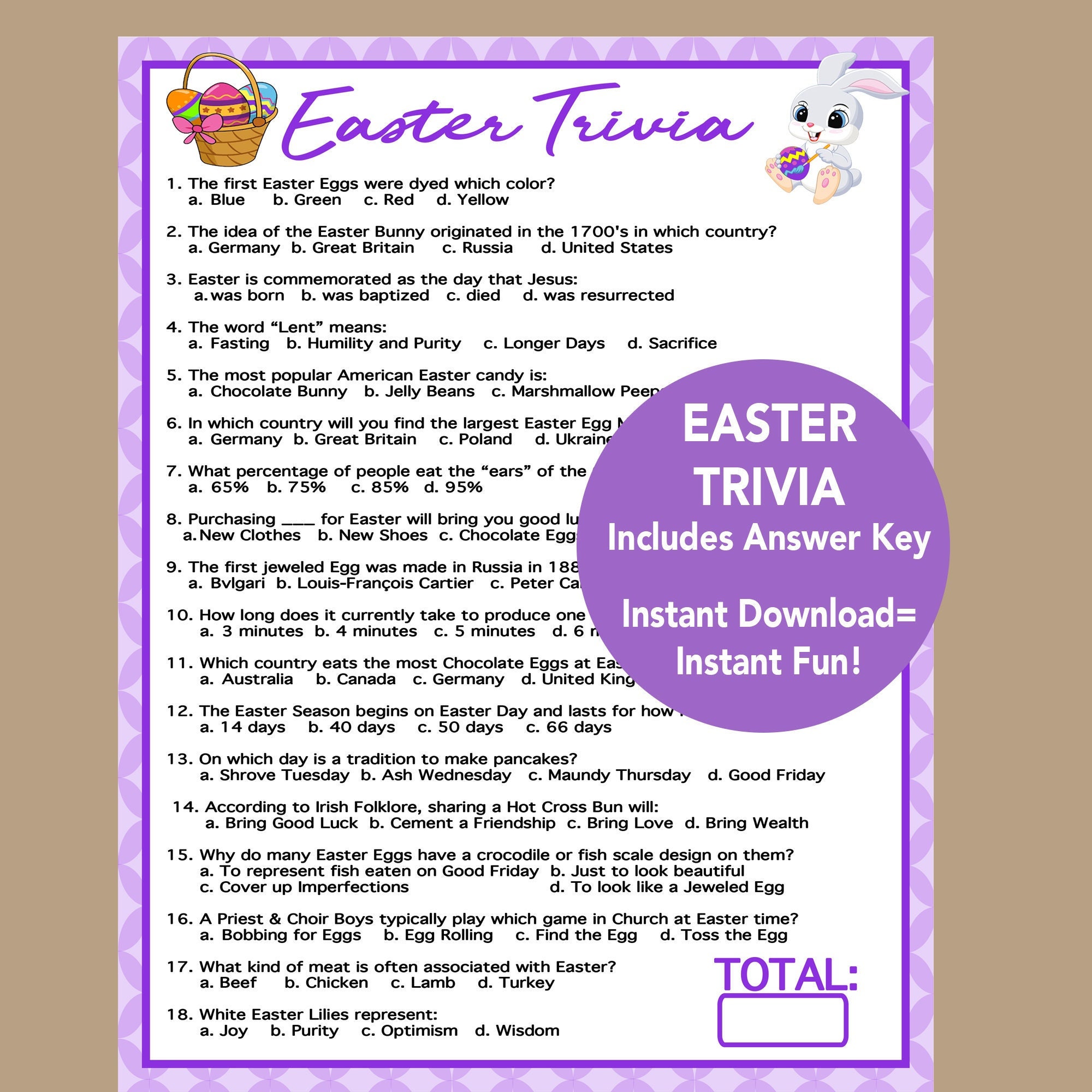 Giochi di Pasqua, gioco a quiz di Pasqua per feste, gioco a quiz per adulti, gioco di Pasqua per ragazzi, giochi stampabili, gioco di gruppo di Pasqua
