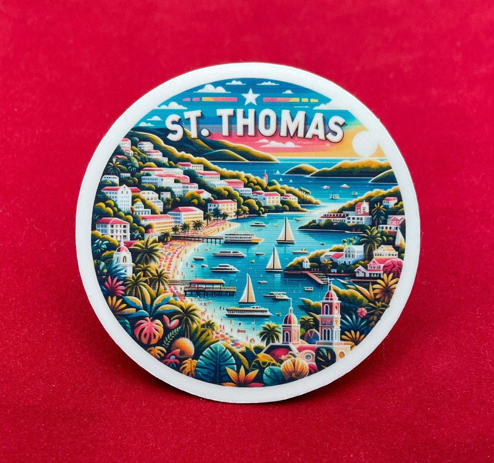 St. Thomas, Adesivi, Adesivi resistenti alle intemperie, Diario di viaggio, Adesivi per valigie, Adesivi per bagagli, Adesivi fustellati, 1