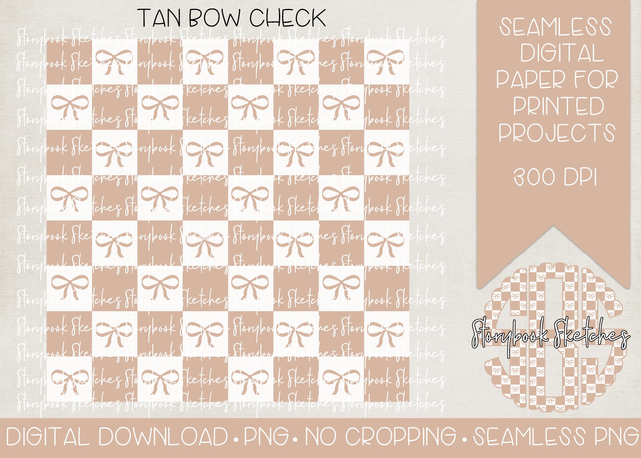 Carta digitale senza cuciture Tan Bow Checker / Download digitale / Carta digitale Coquette Checker / Carta digitale Tan Checker con fiocchi / Senza c