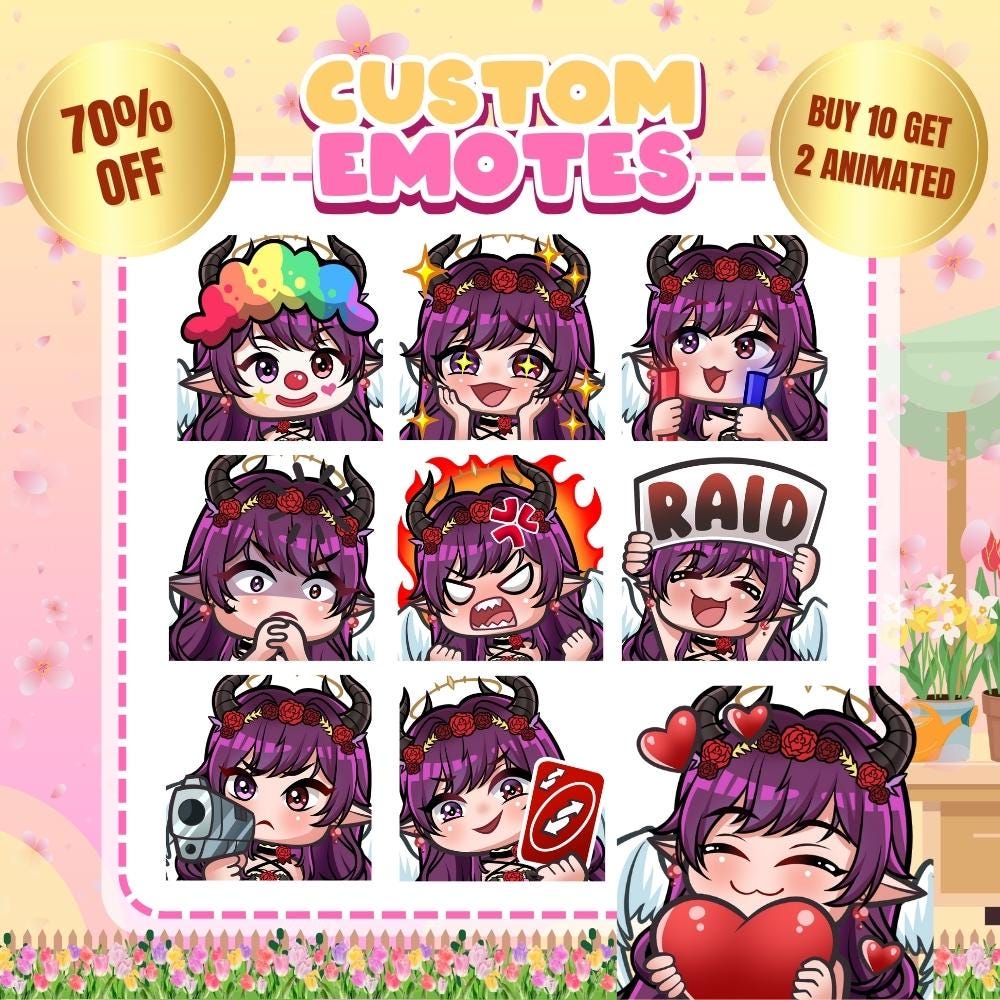 Emote Twitch personalizzate / Emote animate / Emote Twitch per streamer / YCH / Emote animali / Stile Chibi / Emote calcio / Emote Discord