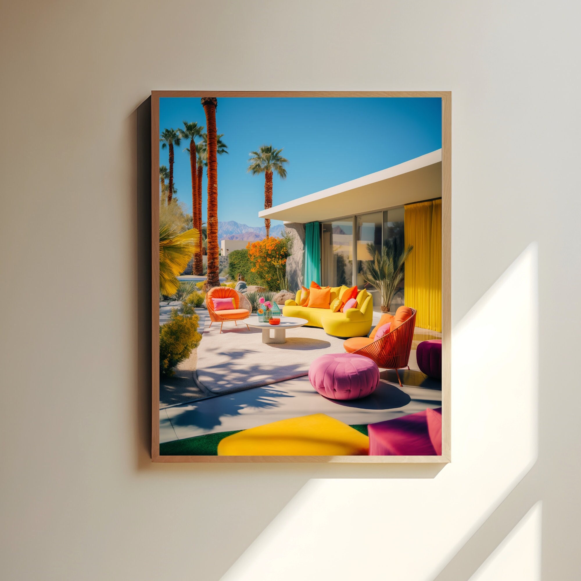 Poster di Mid-Century Oasis Palm Springs, decorazioni per la casa in stile vintage, arte da parete retrò Palm Desert, stampa paesaggistica unica della