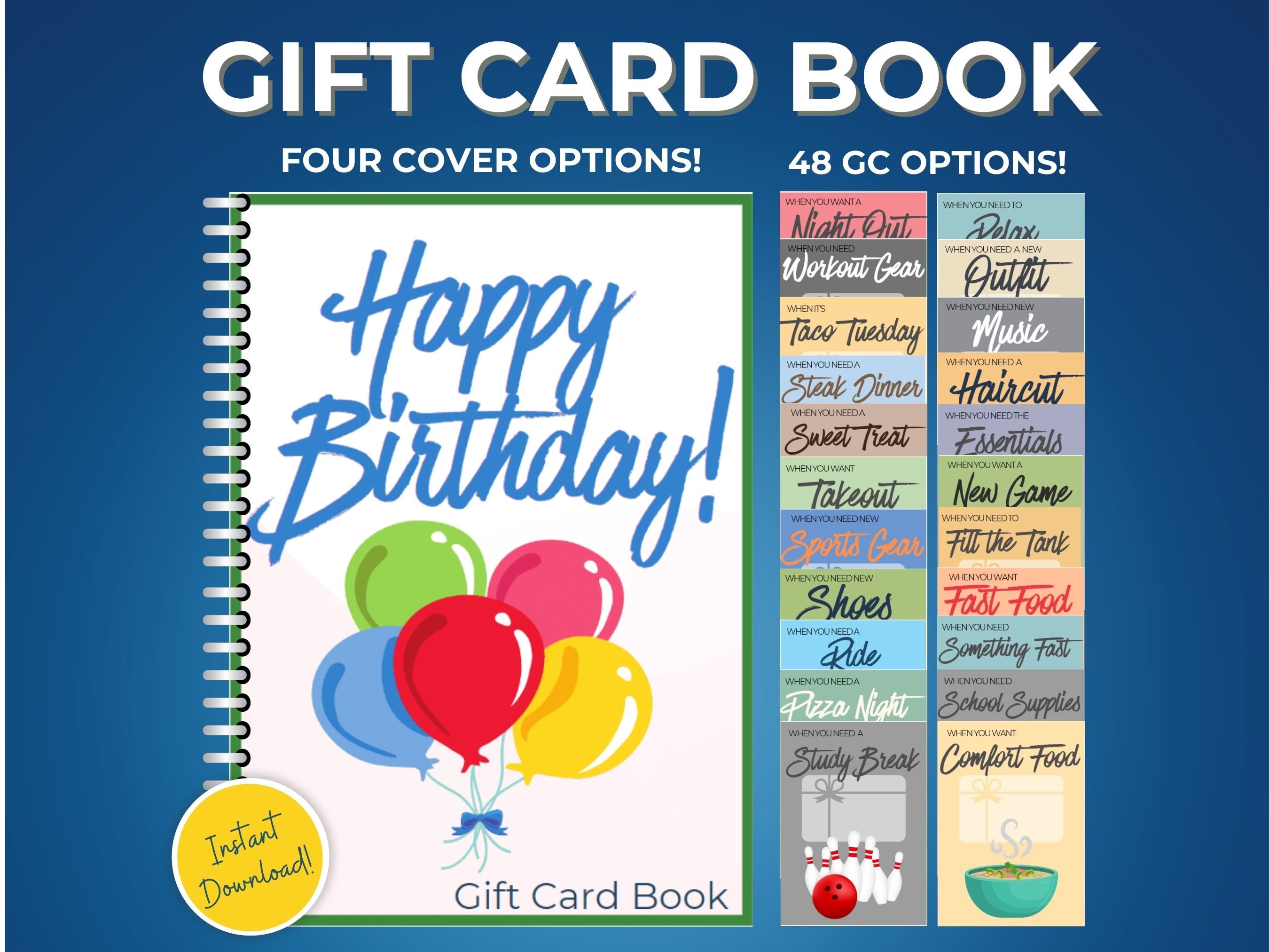 Libro di carte regalo di compleanno stampabile, libro di carte regalo, regalo di compleanno, regalo di compleanno, titolare della carta regalo, carta