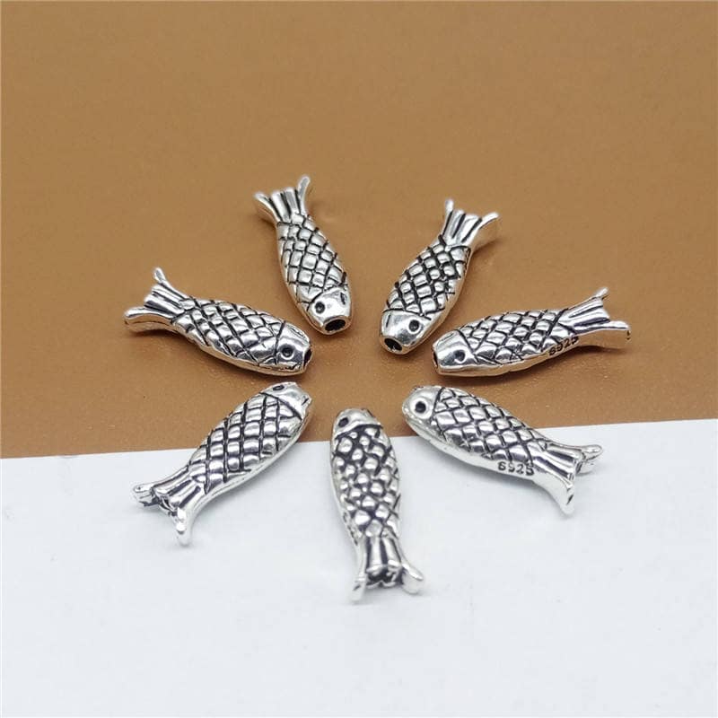 4 piccole perline a forma di pesce in argento sterling, piccole perline a forma di pesce in argento sterling, perline a forma di pesce in argento 925,