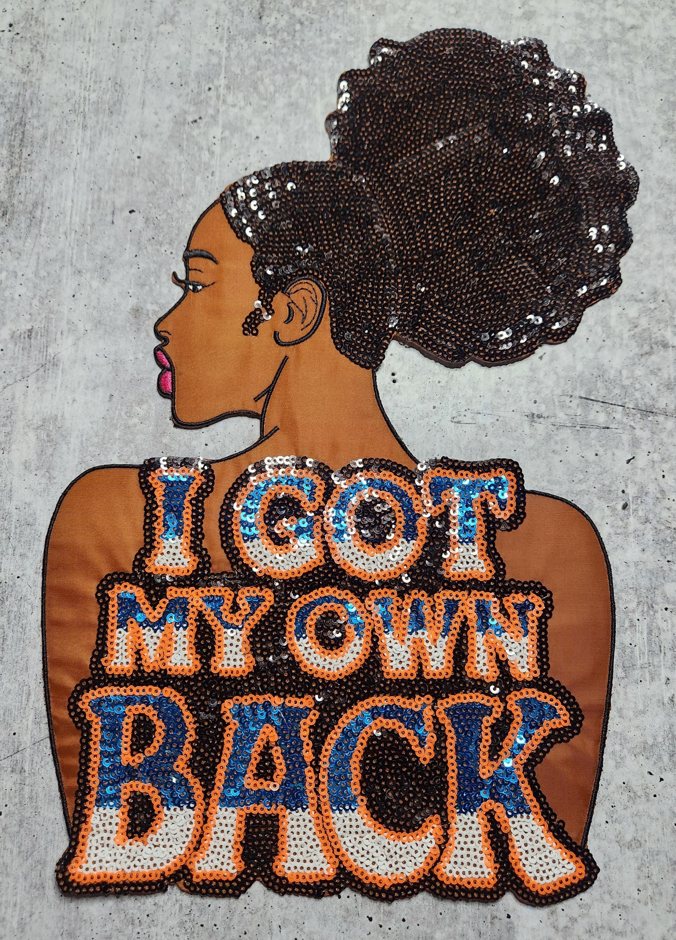 "Patch Party Club, (1 pz) Toppa grande da 30 cm con paillettes e raso \"I Got My Own Back\", toppa termoadesiva scintillante per giacche mimetiche, giacc"