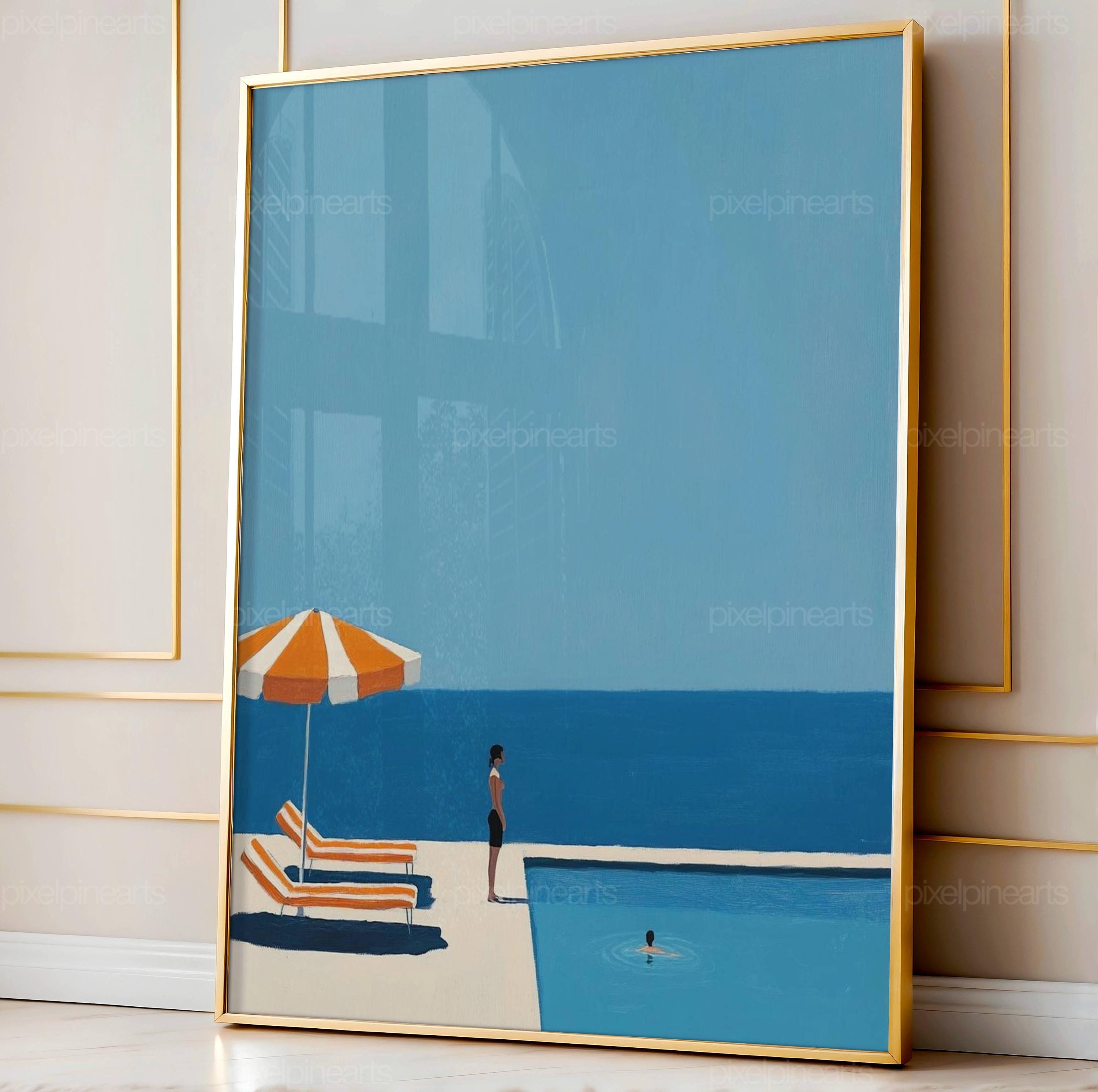 Arte retrò a tema nuoto, download digitale, stampa per piscina, decorazione murale minimalista, stampa estiva, poster del mare, stampa da nuoto, arte