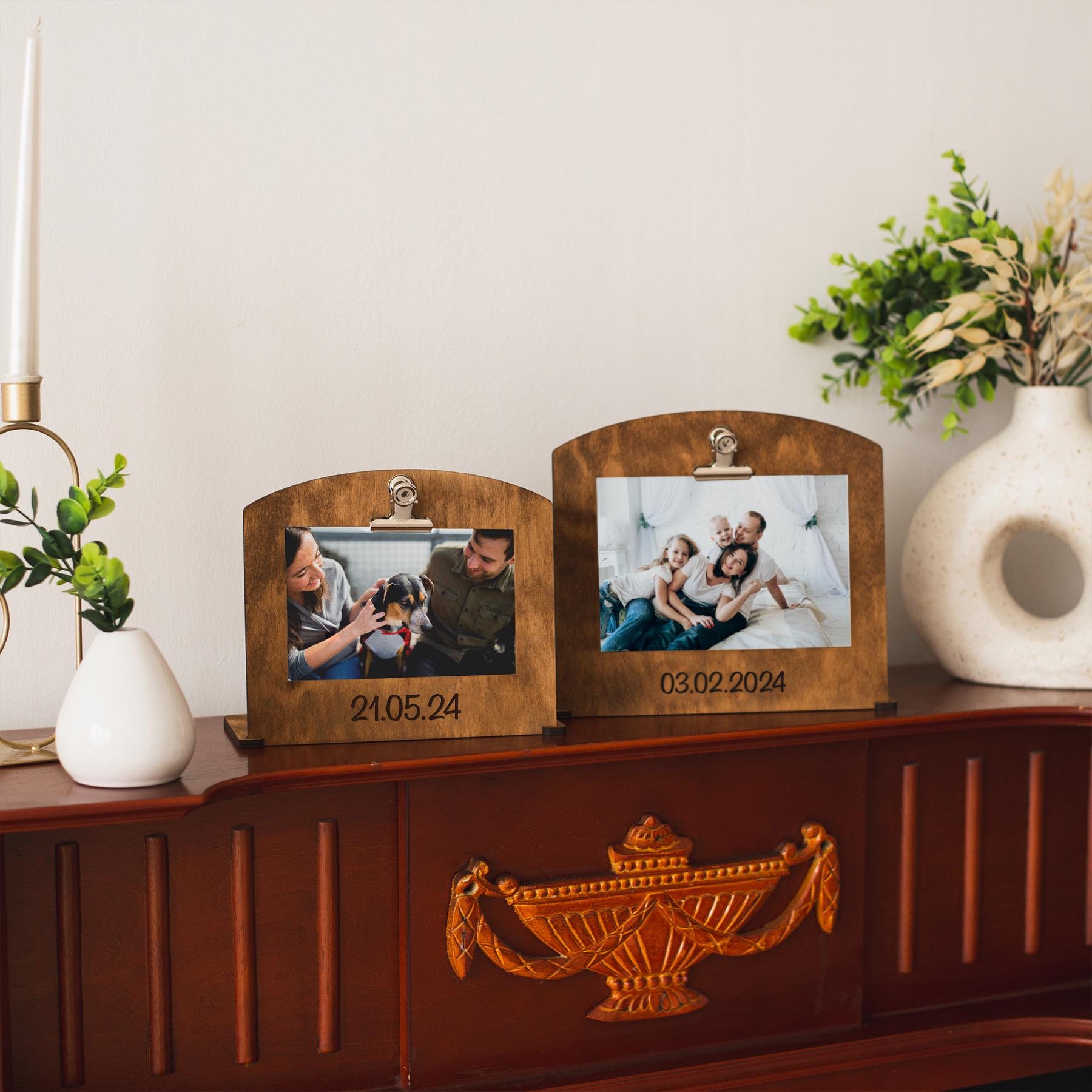 Cornice per foto in legno personalizzata, cornice per foto con clip, cornici per foto con clip, portafoto in legno, espositore per foto da scrivania,