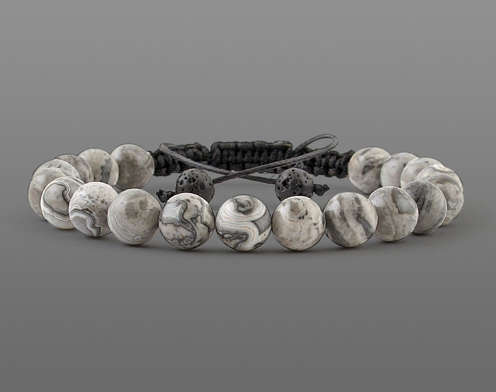 Bracciale in pietra da uomo, braccialetti macramè, bracciale da uomo in marmo, bracciale fidanzato, homme Pulsera macramè, braccialetti di diaspro gri