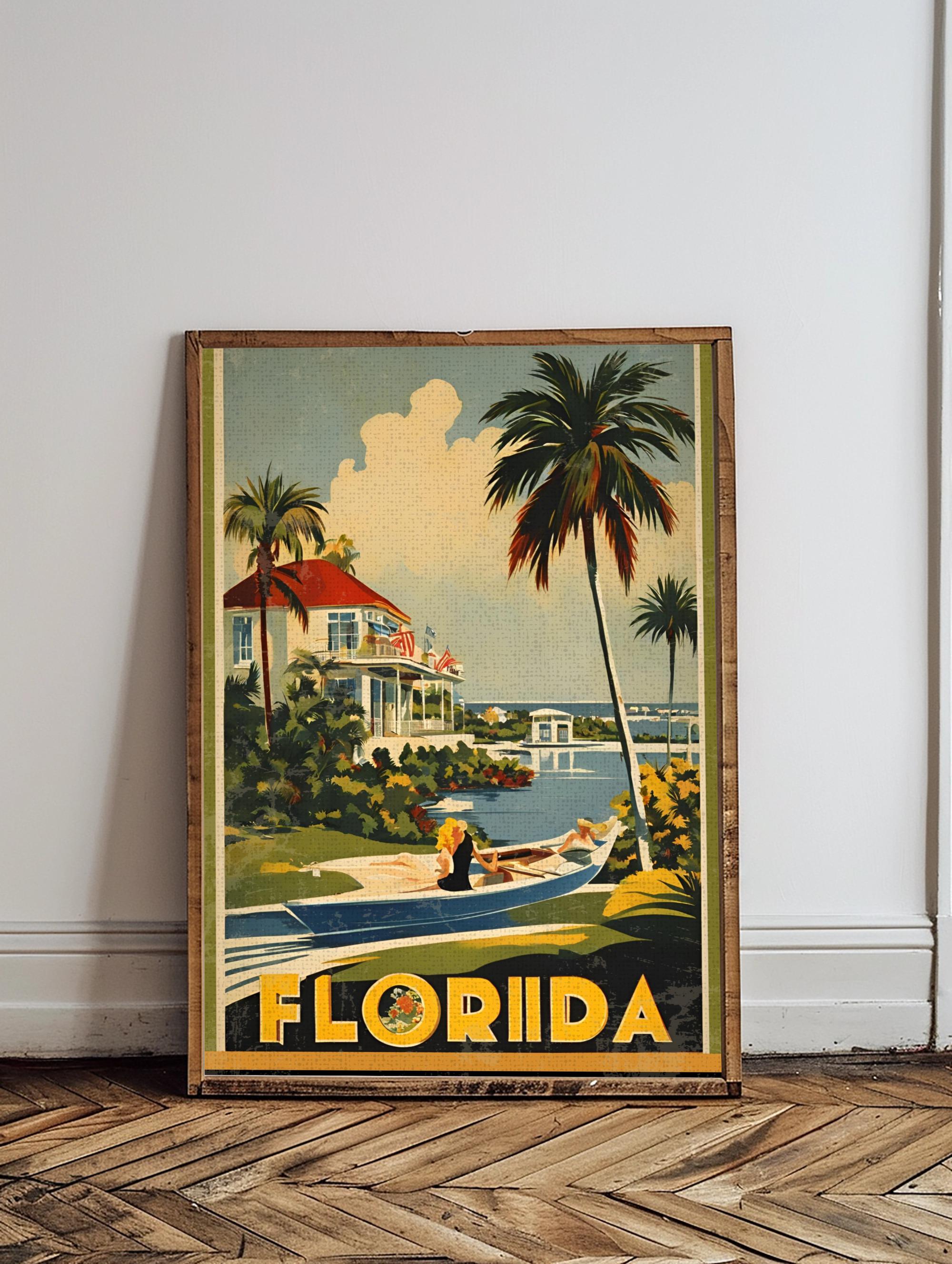 Poster di viaggio vintage della Florida, poster vintage della Florida, stampa retrò della Florida, arte murale a tema Florida, poster vintage della Fl