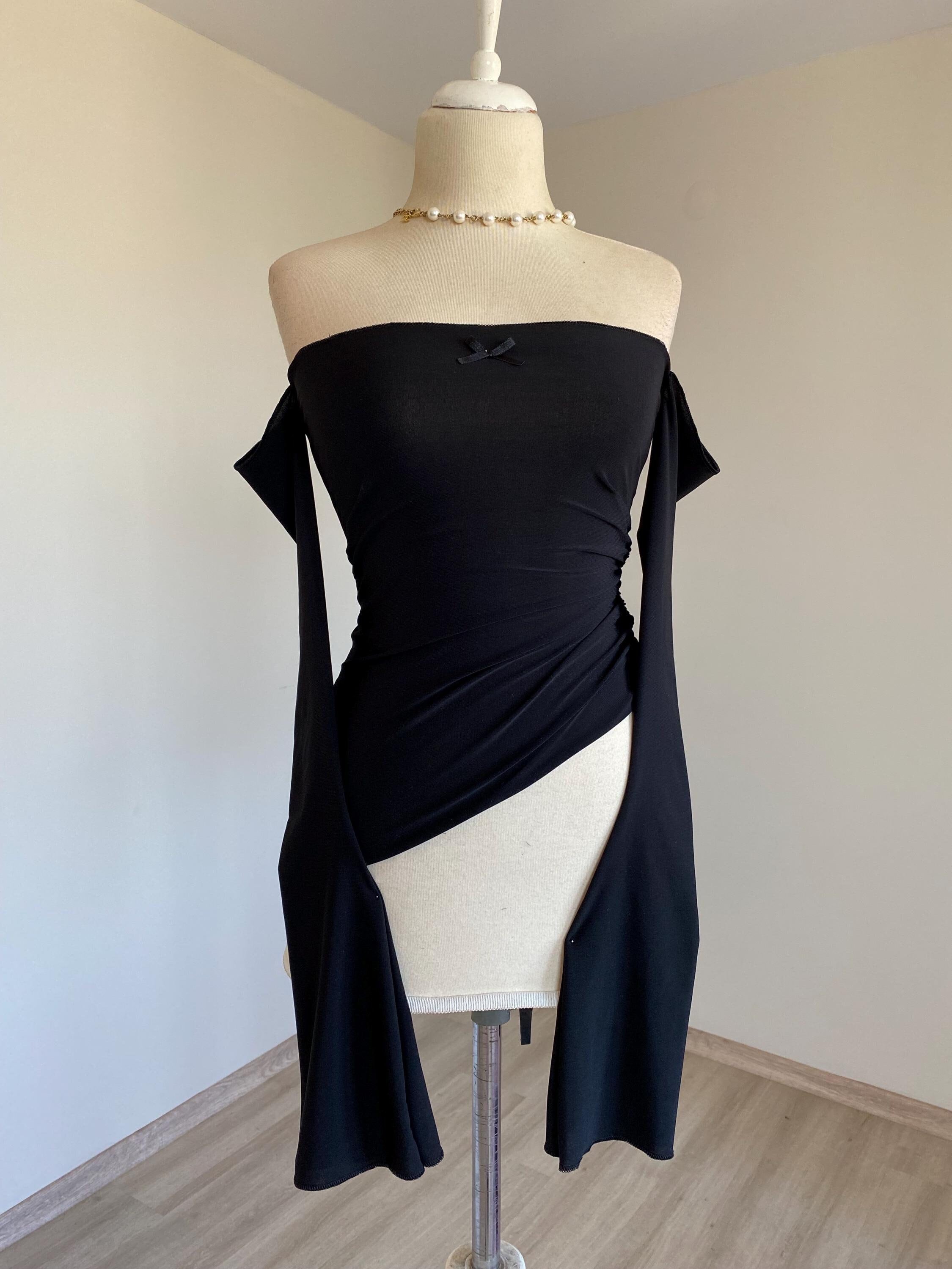 Top a maniche lunghe senza spalline, camicetta a maniche lunghe, camicetta da donna Y2K Coquette, camicetta con maniche a pipistrello