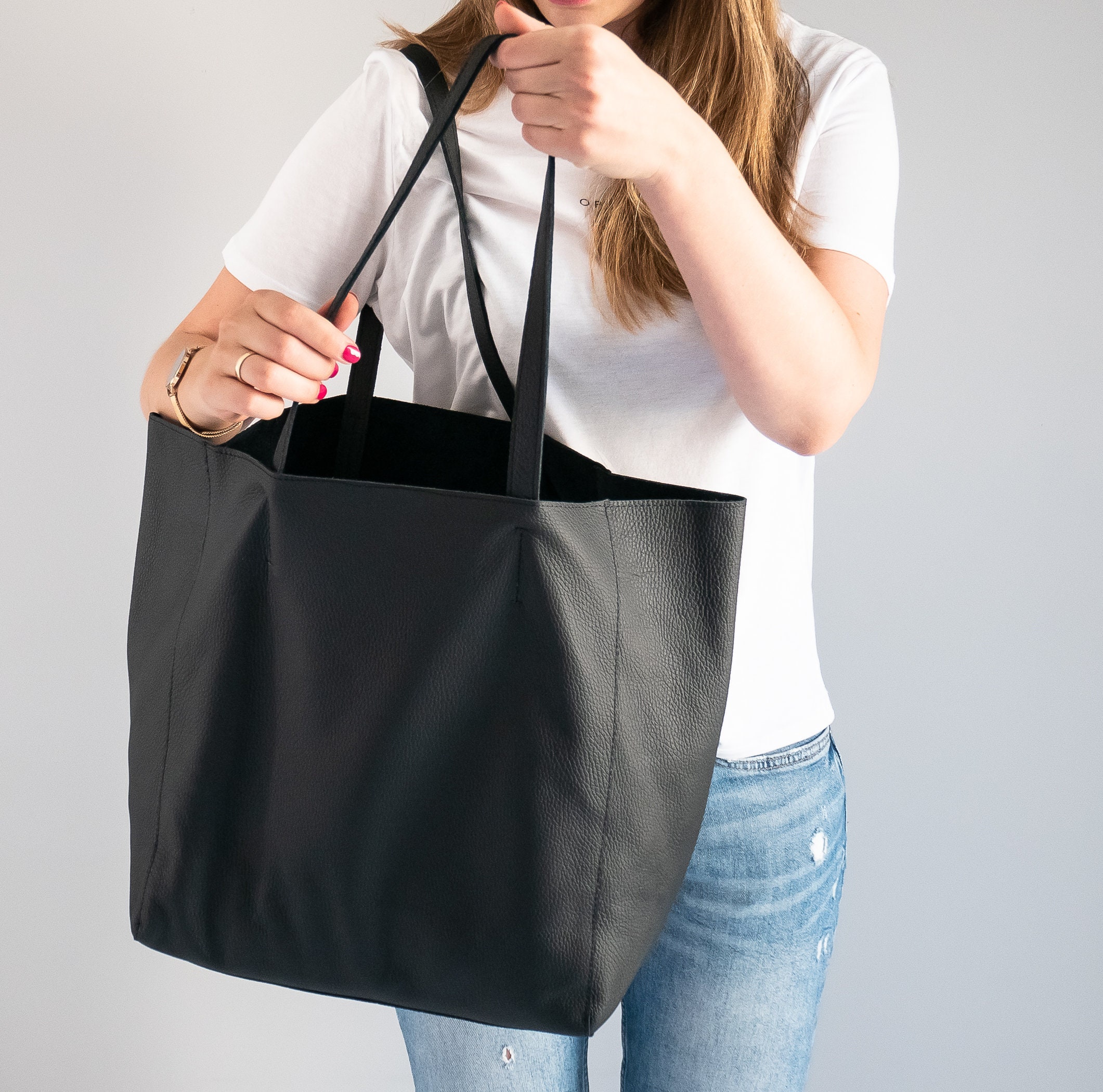 Borsa shopper oversize nera, borsa shopper in morbida pelle, borsa shopper grande, borsa shopper, borsa a mano XXL, borsa shopper grande, borsa tote p