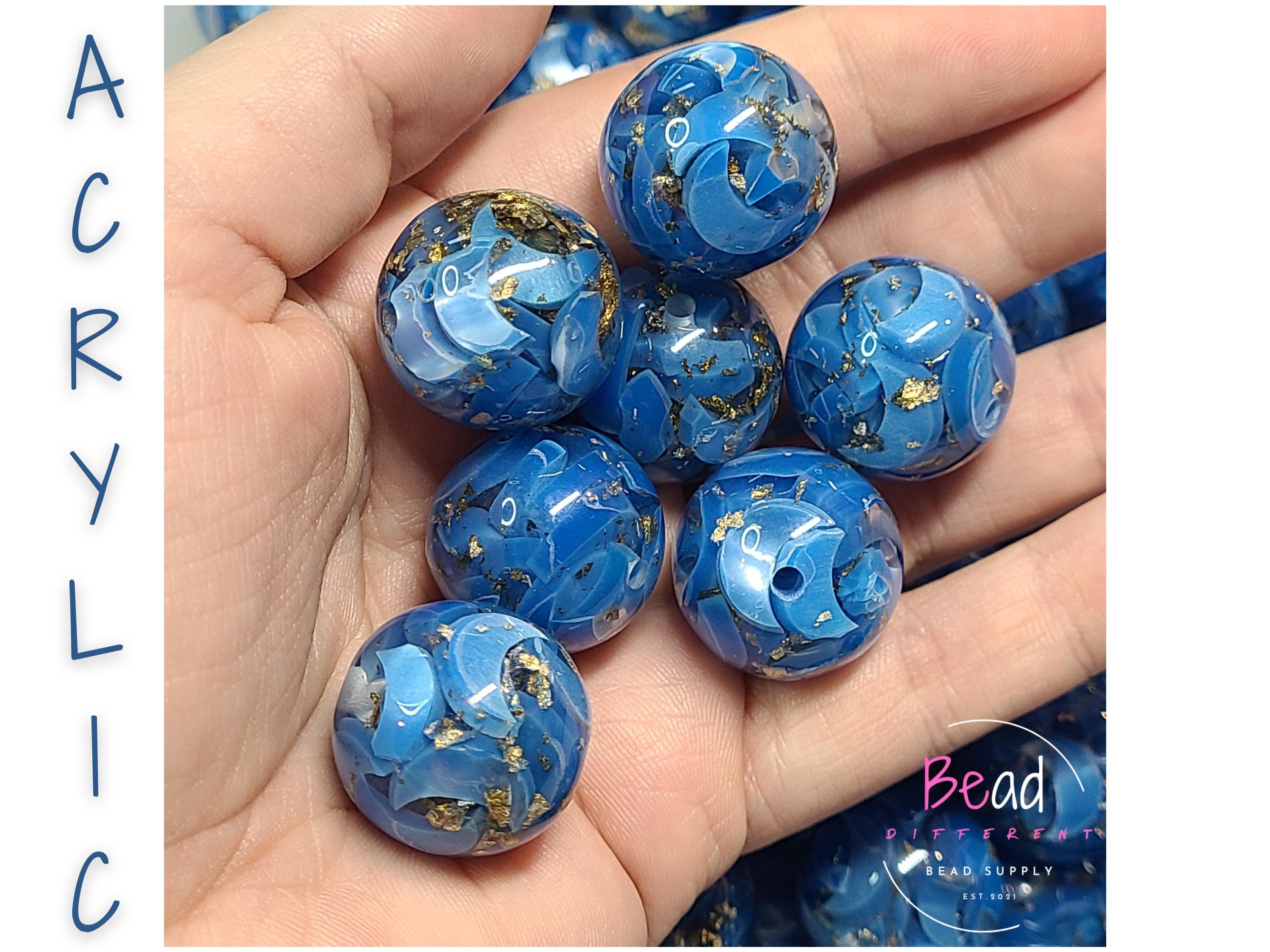 Perlina Bubblegum da 20 mm, perlina blu oceano, perline in fiocchi dorati, perlina grossa, perlina acrilica, perline per penna, perlina fai da te, per