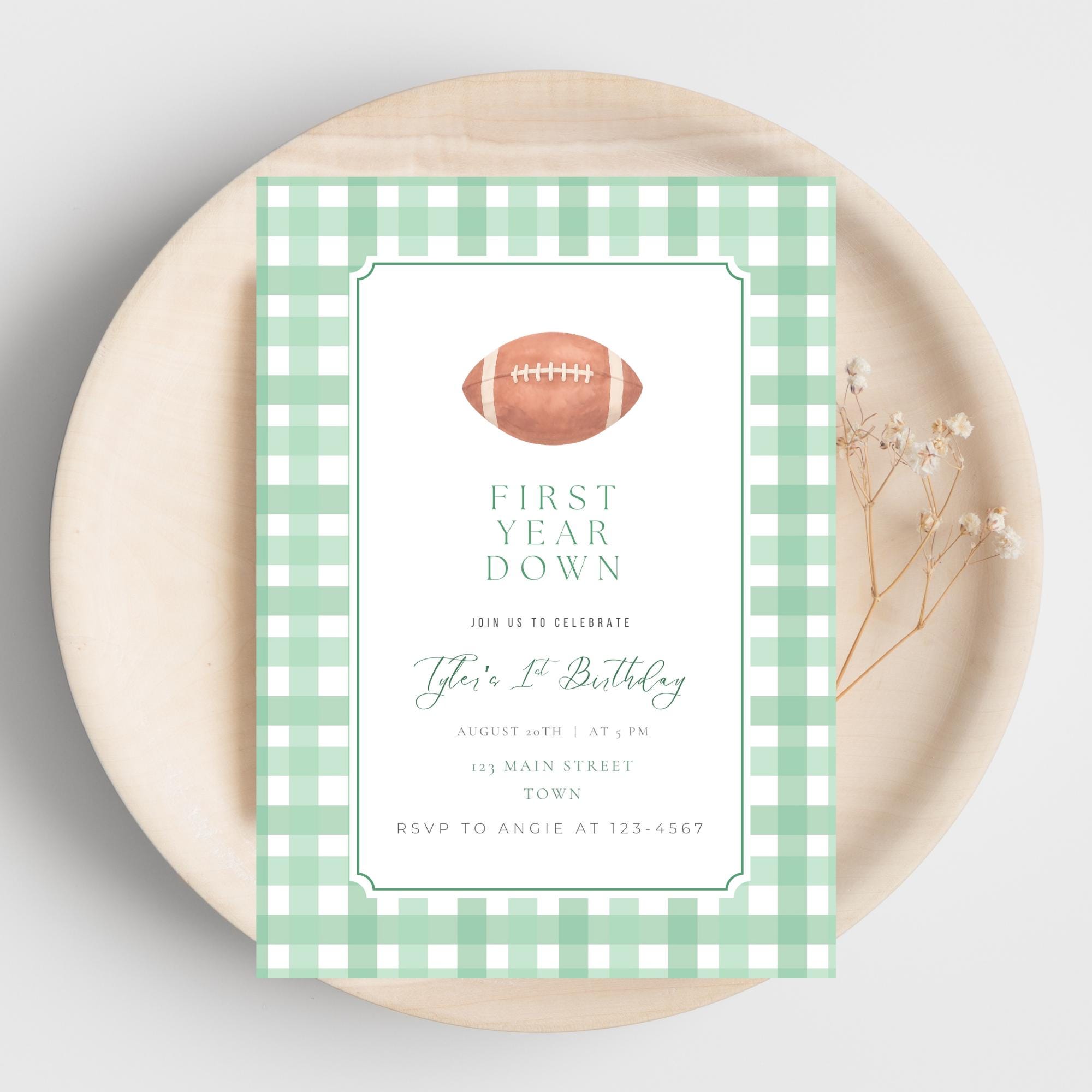 Modello modificabile per invito al primo compleanno a tema calcio, invito per il primo compleanno, invito per il compleanno di un bambino, invito per