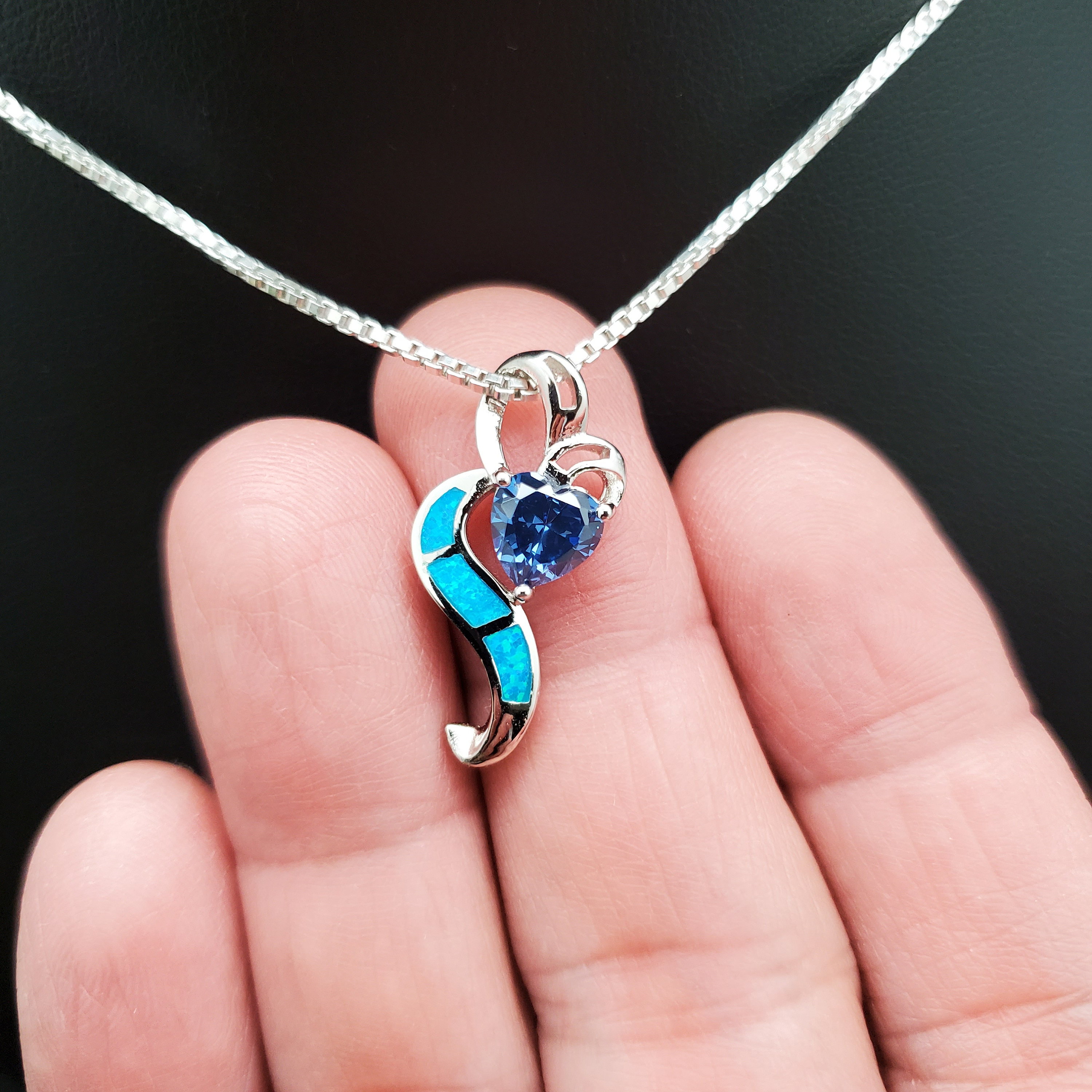 QQ-284 / Collana con ciondolo in opale blu tanzanite blu / Ciondolo in argento sterling con pietra preziosa / Collana con ciondolo in opale blu tanzan