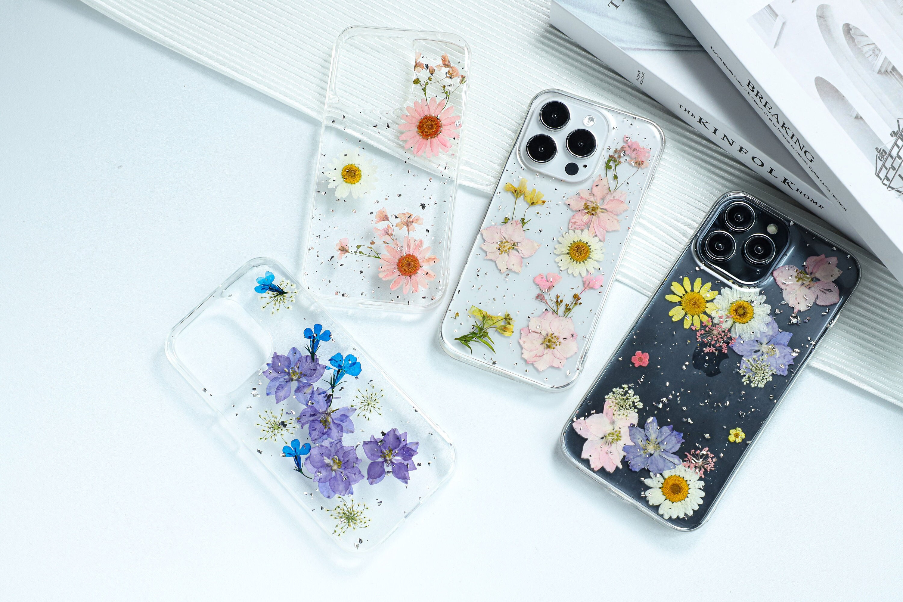 Custodia per telefono con fiori pressati veri, custodia in resina artistica per iPhone 15 14 13 12 11 Pro Max Se Xr Xs X 7 8, custodia con fiori press