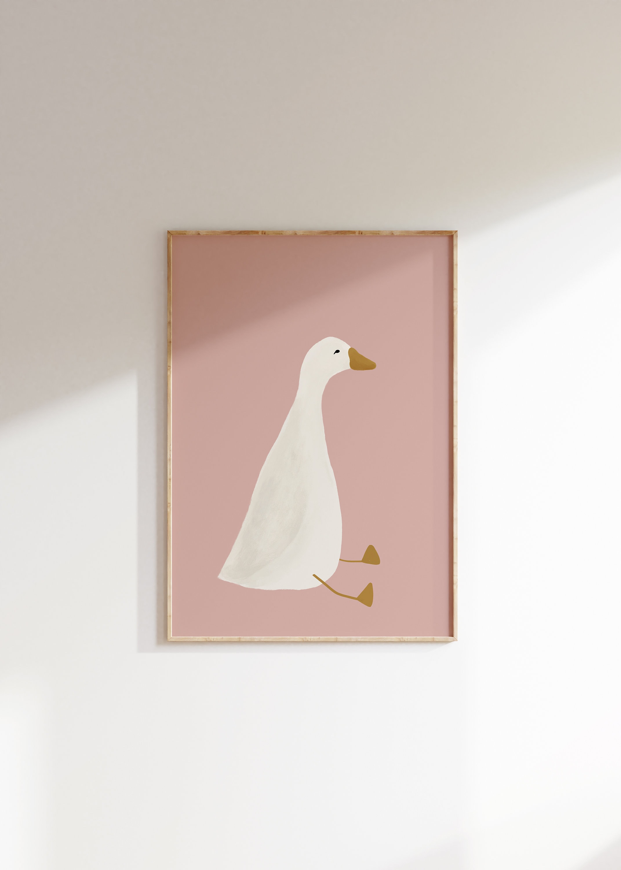 Silly Goose Wall Art, poster carino con oca, decorazione per la cameretta rosa chiaro, stampabile con animali da fattoria, illustrazione per la camere