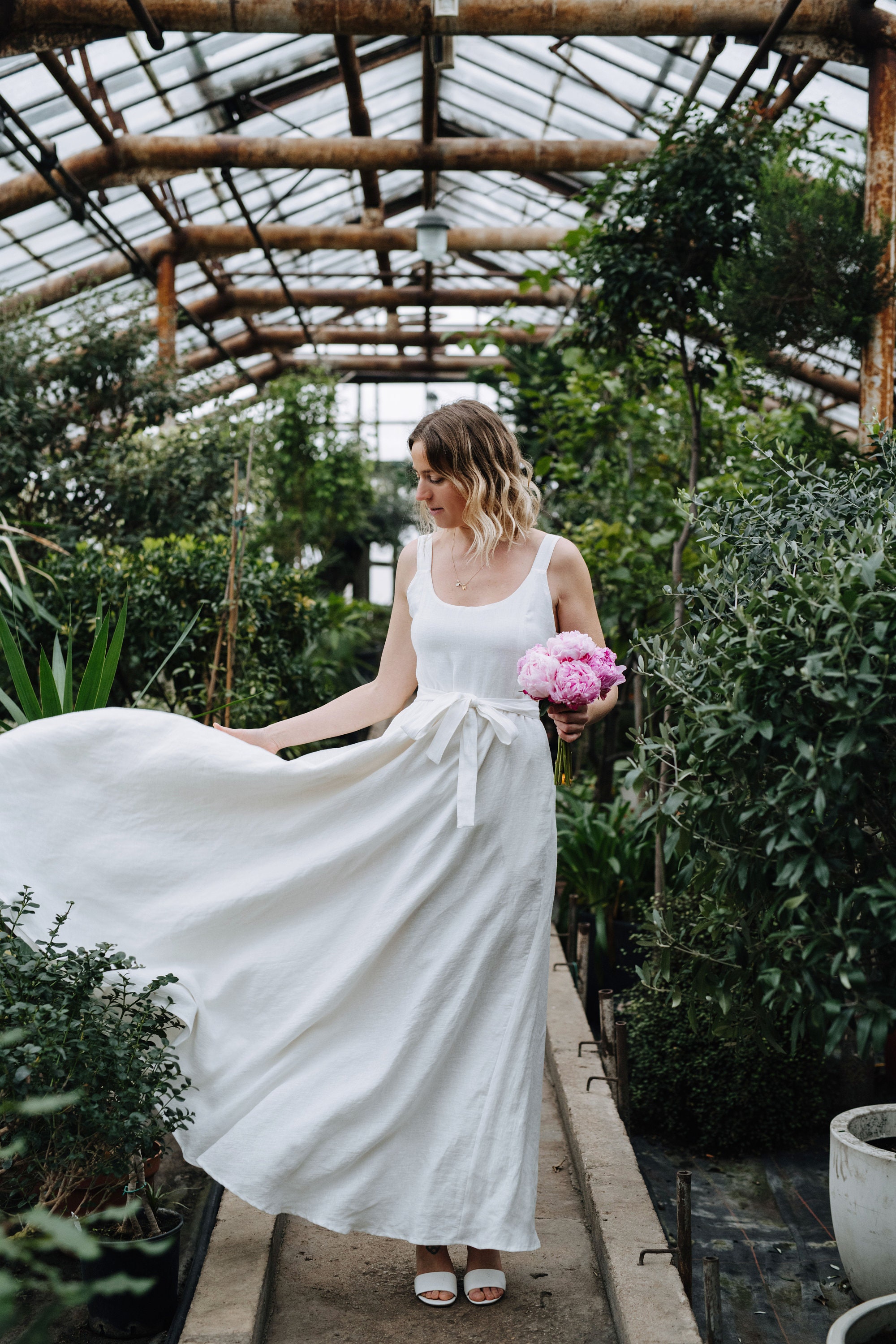 Abito May, Abito da sposa Boho, Abito in lino da sposa con gonna ampia, Abito in lino da sposa, Abito in lino Cami, Abito in lino da ballo, Abito da d