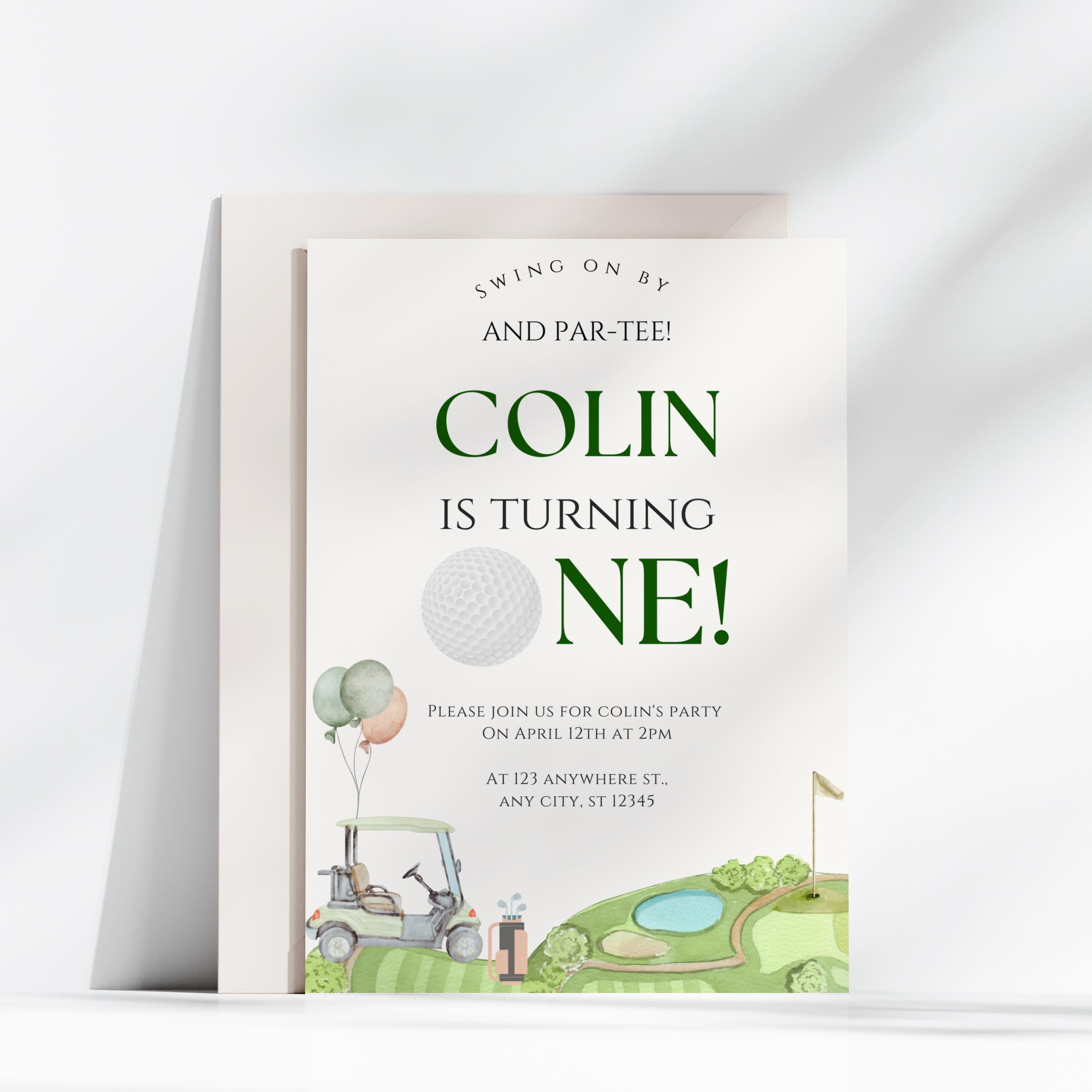 Invito di compleanno Hole In One Golf Primo compleanno Festa a tema Hole In One Primo compleanno Facciamo Par-Tee Modificabile Stampabile Invito
