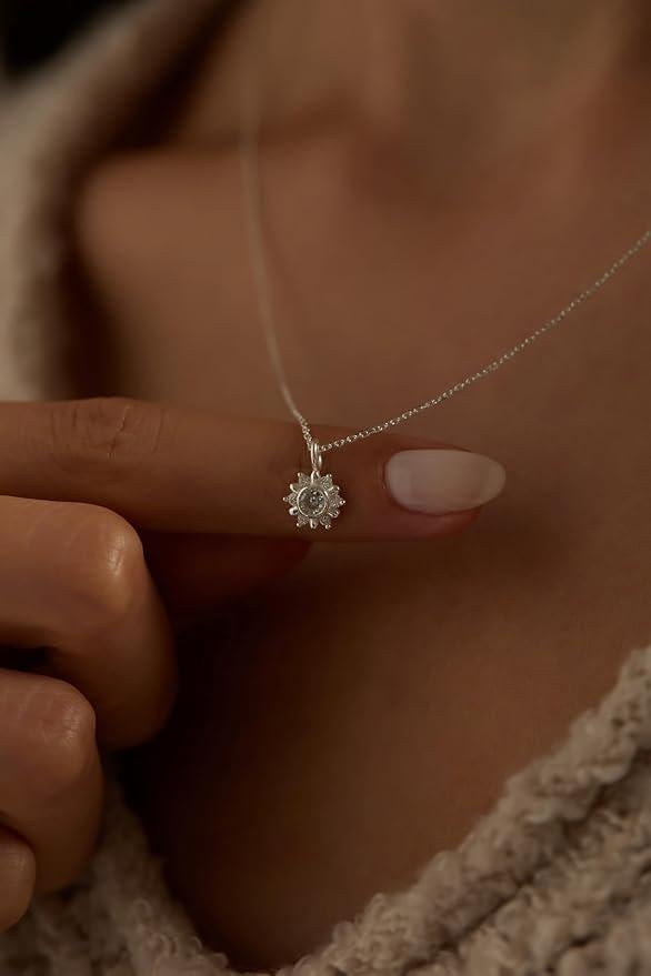 Collana con mini ciondolo a forma di sole | Collana a forma di sole in argento sterling 925 | Oro 14K | Placcato oro rosa | Collana a forma di sole mi