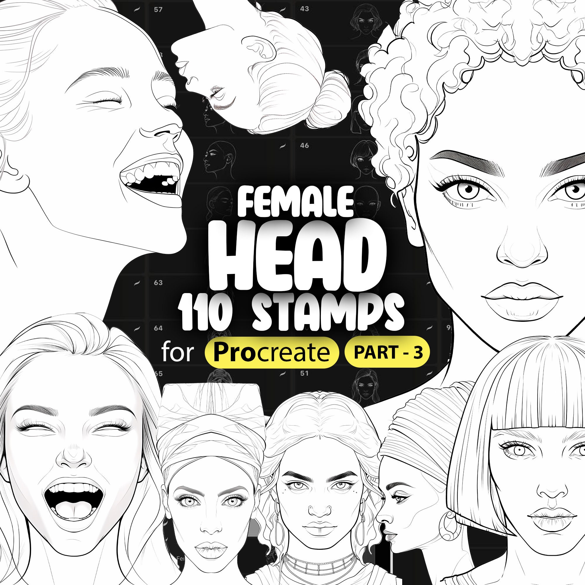 110 Procreate Female Head Stamps Parte -3 / Procreate Woman Head Stamp Brushes / Procreate Girl Head Stamp Brushes / Procreate Face Brushes