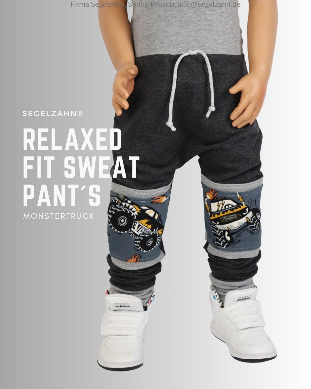 Pantaloni della tuta slim fit per bambini, pantaloni da jogging grigi Monster Truck, pantaloni della tuta per bambini, pantaloni da bambino, pantaloni