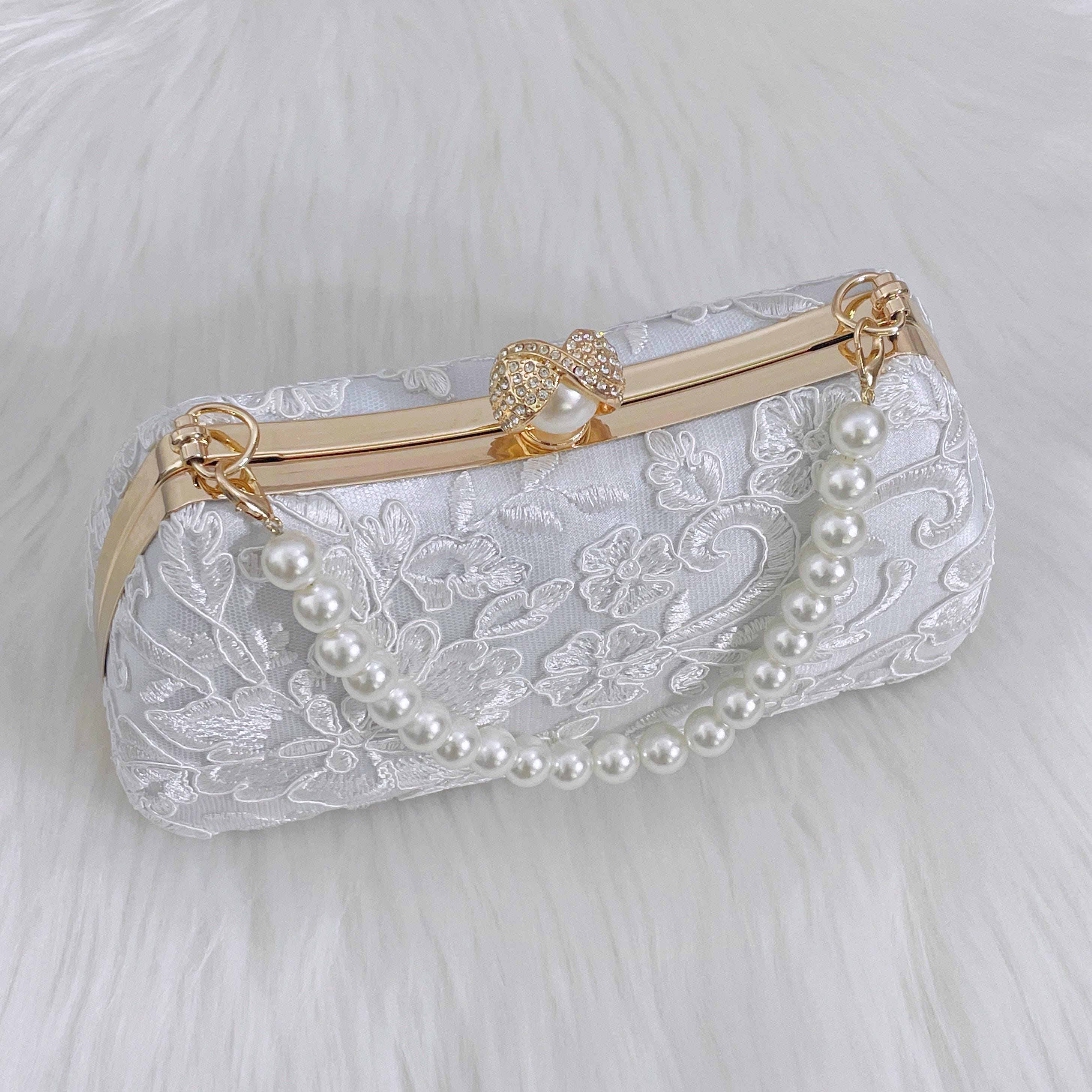 Borsa in pizzo ricamata personalizzata, borsetta floreale da sposa, borsetta bianca da sposa, regalo per la sposa, borsetta elegante, borsa per la pro
