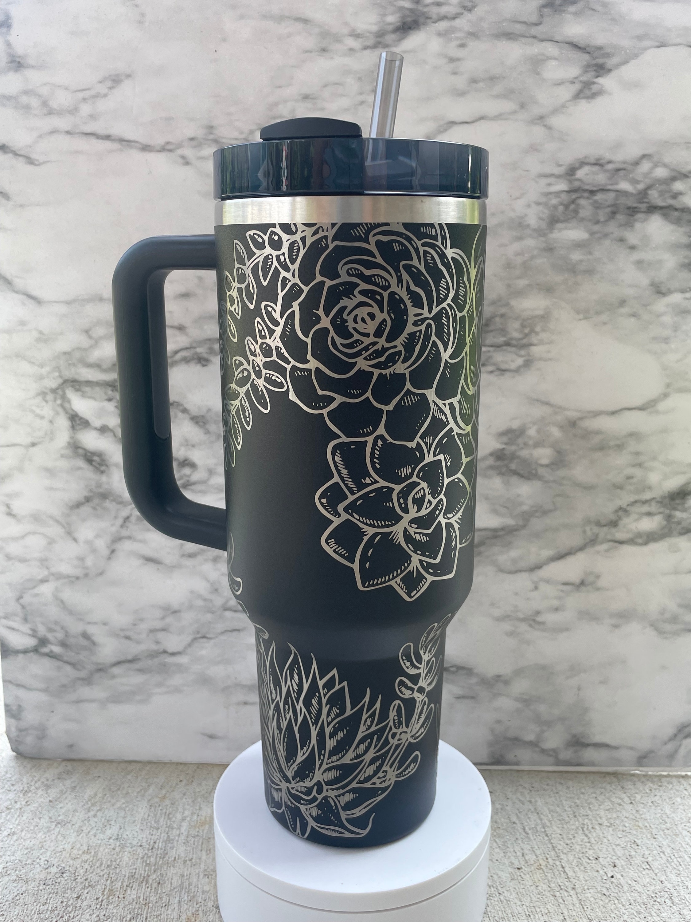 Bicchiere Stanley inciso / Bicchiere inciso da 40 once / Bicchiere Stanley H2.0 Quencher / Bicchiere succulento / Bicchiere cactus / Bicchiere floreal