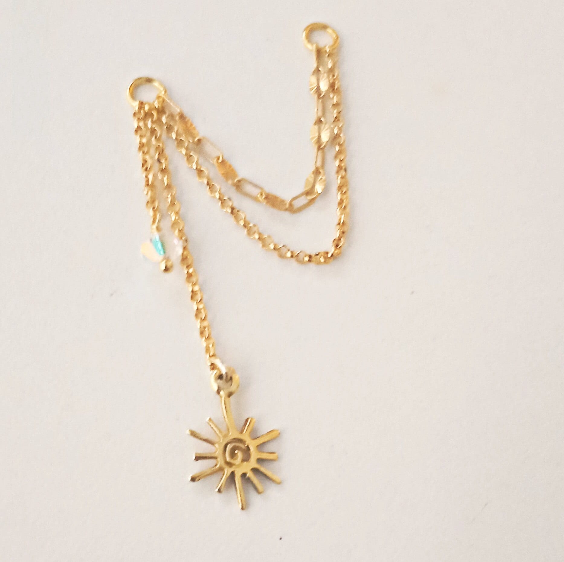 Doppio piercing orecchino a cerchio catena di fascino penzola lunga, catena di orecchini, orecchino a due fori, catena di orecchini a doppia elica, or